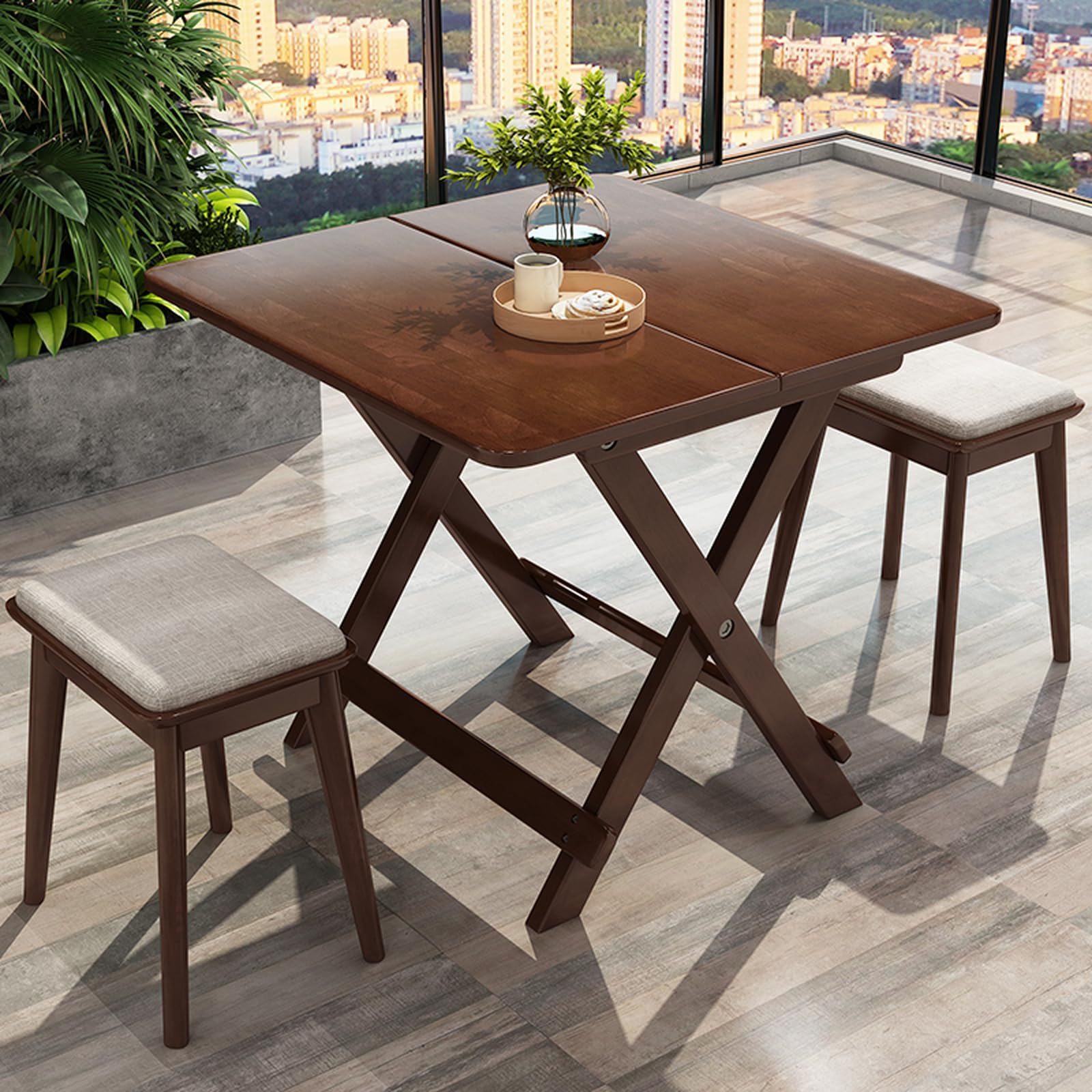 Table de salle à manger pliante bois extérieur terrasse meuble gain de place carré