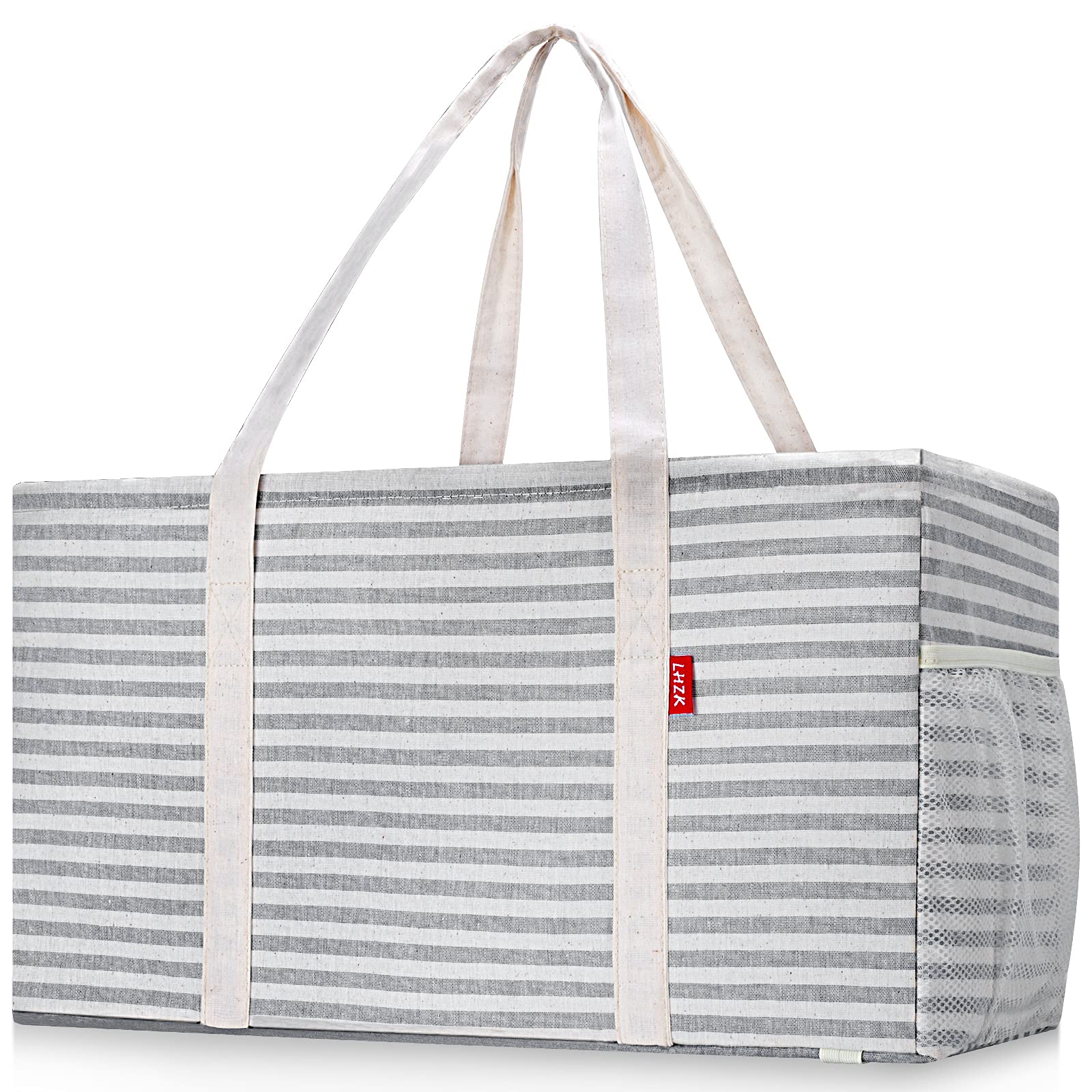 LHZK 2 Pack Extra Large Utility Tote Bag with Metal Wire Frame and the Sides Rinforced, Extra Large Tote Bag with Handle for Pool Beach Laundry Storage (Gray)