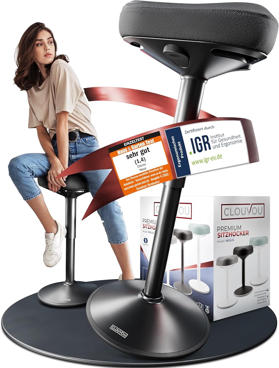 Nexus Bürohocker ergonomisch [ORIGINAL] Stehhocker höhenverstellbar von 57cm bis 82cm - Ergonomischer Hocker Büro - Wackelhocker zur Stärkung des Rückens - Ergonomische Stehhilfe Büro