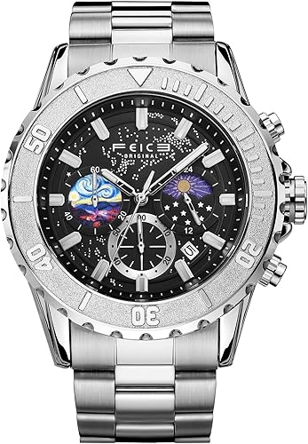 FEICE Reloj FK131 - Exquisito reloj con fondo celeste y función de temporización..