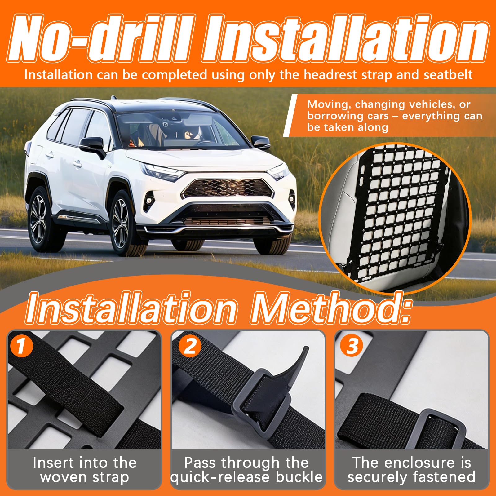 2 Pezzi Pannello Molle Organizer per Sedile Posteriore Auto, Pannelli Modulari di Stoccaggio Portaoggetti per Sedile Auto, Organizzatore Tattico per Schienale dell'Auto per Camion Pick-up SUV, Nero