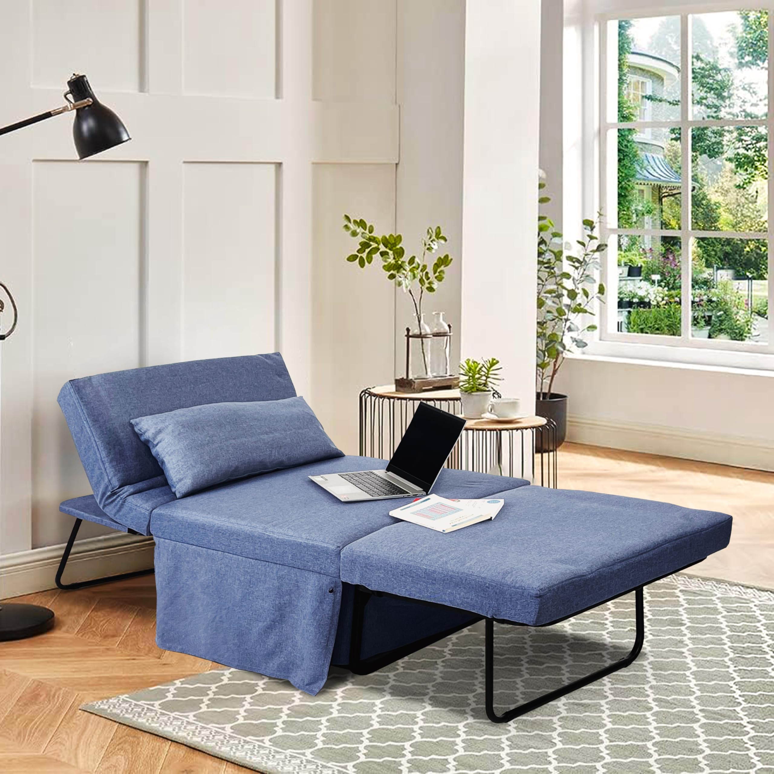 Brigros WeHome - Pouf Letto In Tessuto Bibi, Pouf Letto Singolo Facile Da Aprire E Chiudere, Poltrona Relax Dotata Di Cuscino, Letto Singolo Adatto Per Cameretta O Salotto (Jeans)