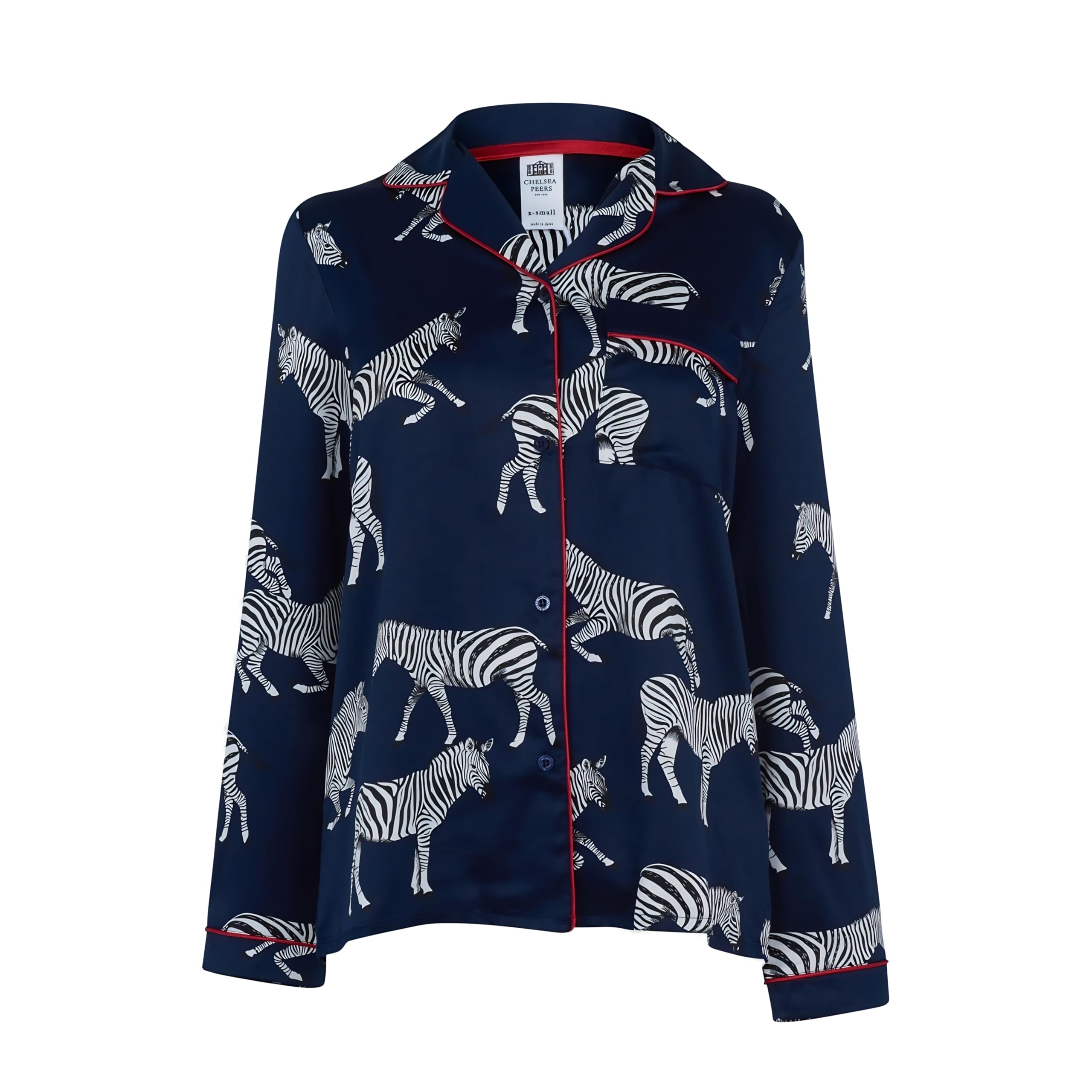 Chelsea Peers Womens Button Up Pyjama Set Zebra Navy L