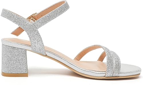 Miniatura 5 de kkdom Sandalias de tacón grueso con punta abierta y correa en el tobillo para mujer, zapatos de vestir de boda