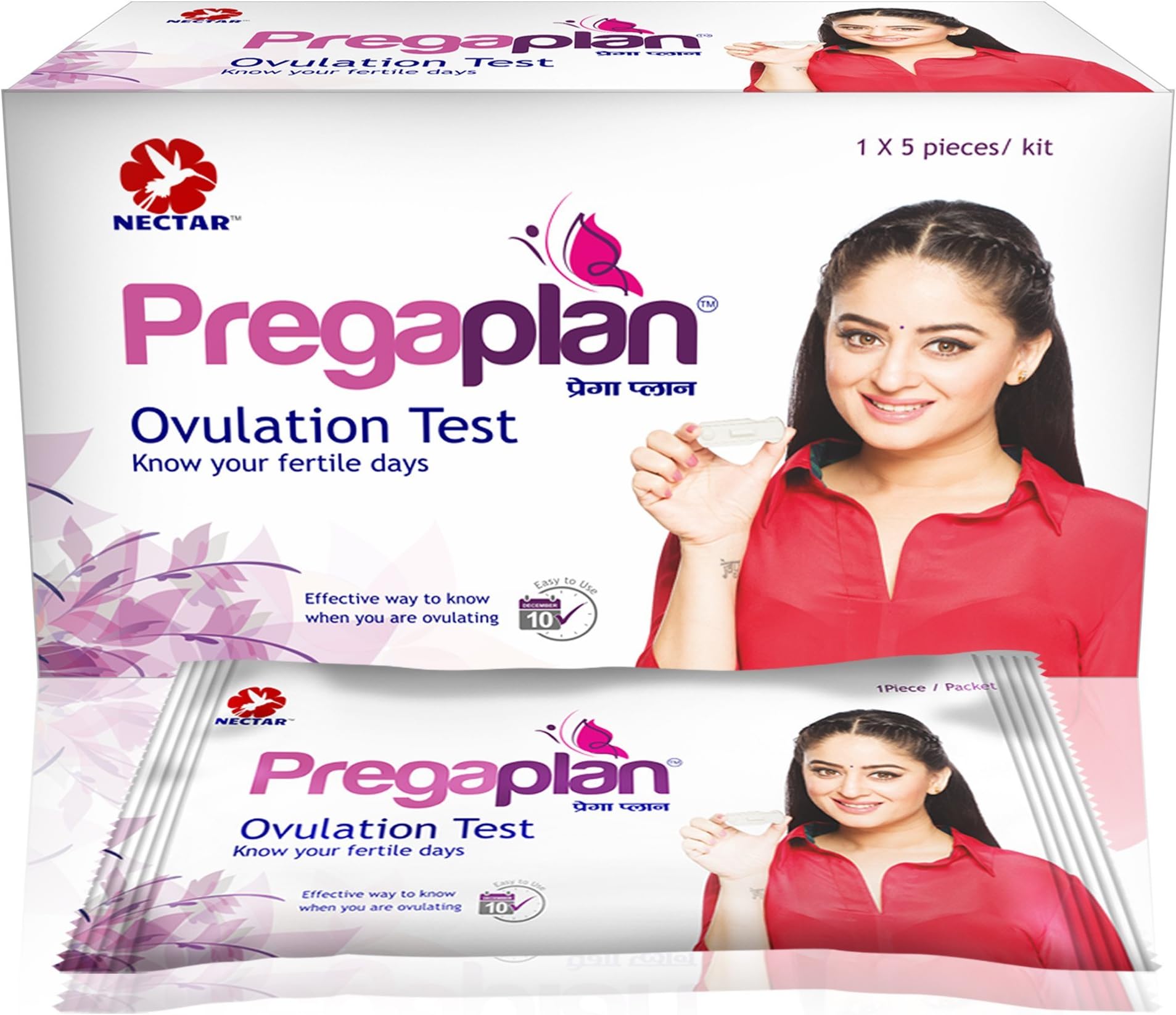 PREGAPLAN- One Step Ovulation (Fertility) Test , 1 BOX, Pack of 5 Tests & 2 GETNEWS Pregnancy (HCG) tests