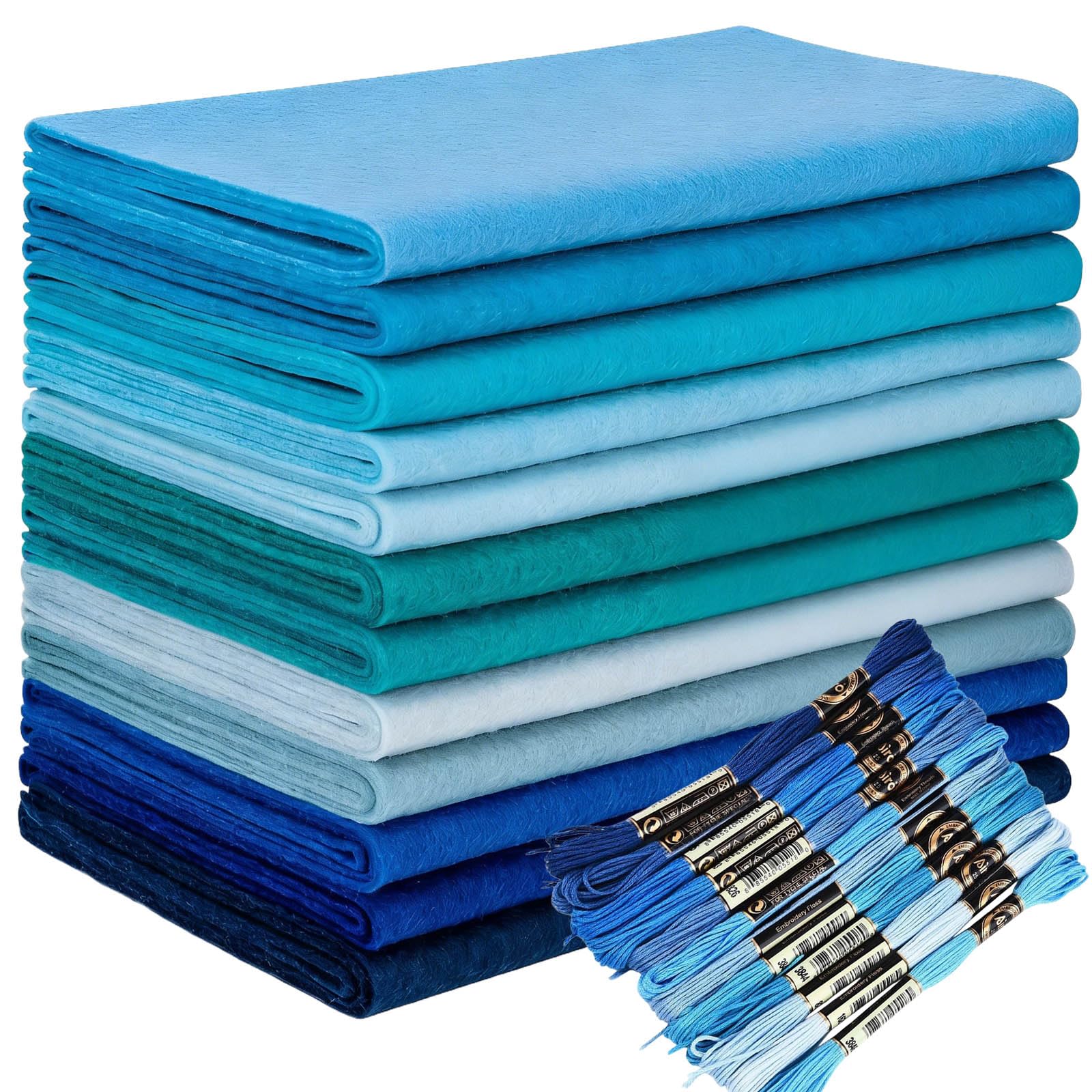 Wonninek 12 Rolls Soft Felt Fabric for Sewing 8" x 35" (20.5 x 90cm) Felt Pack Blue Series Assorted Colors 1.4mm Thick Fabric Roll for DIY Craft Sewing Squares Nonwoven Patchwork — image 1