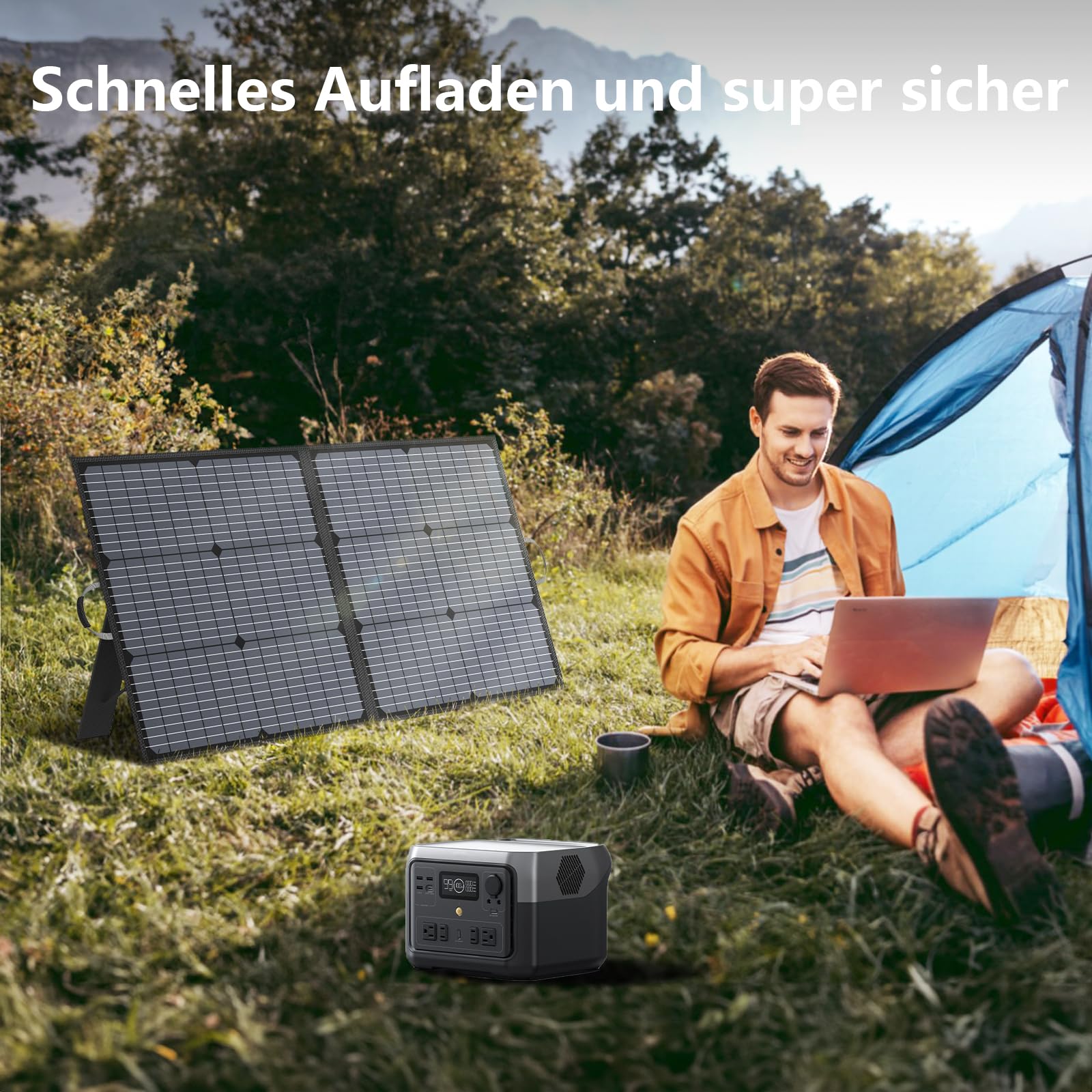 Panel solar portátil 110W Cargador solar, Panel solar plegable Kit impermeable IP67 con salida 20V, módulo de eficiencia 23,5% para estación de energía portátil, camping al aire libre