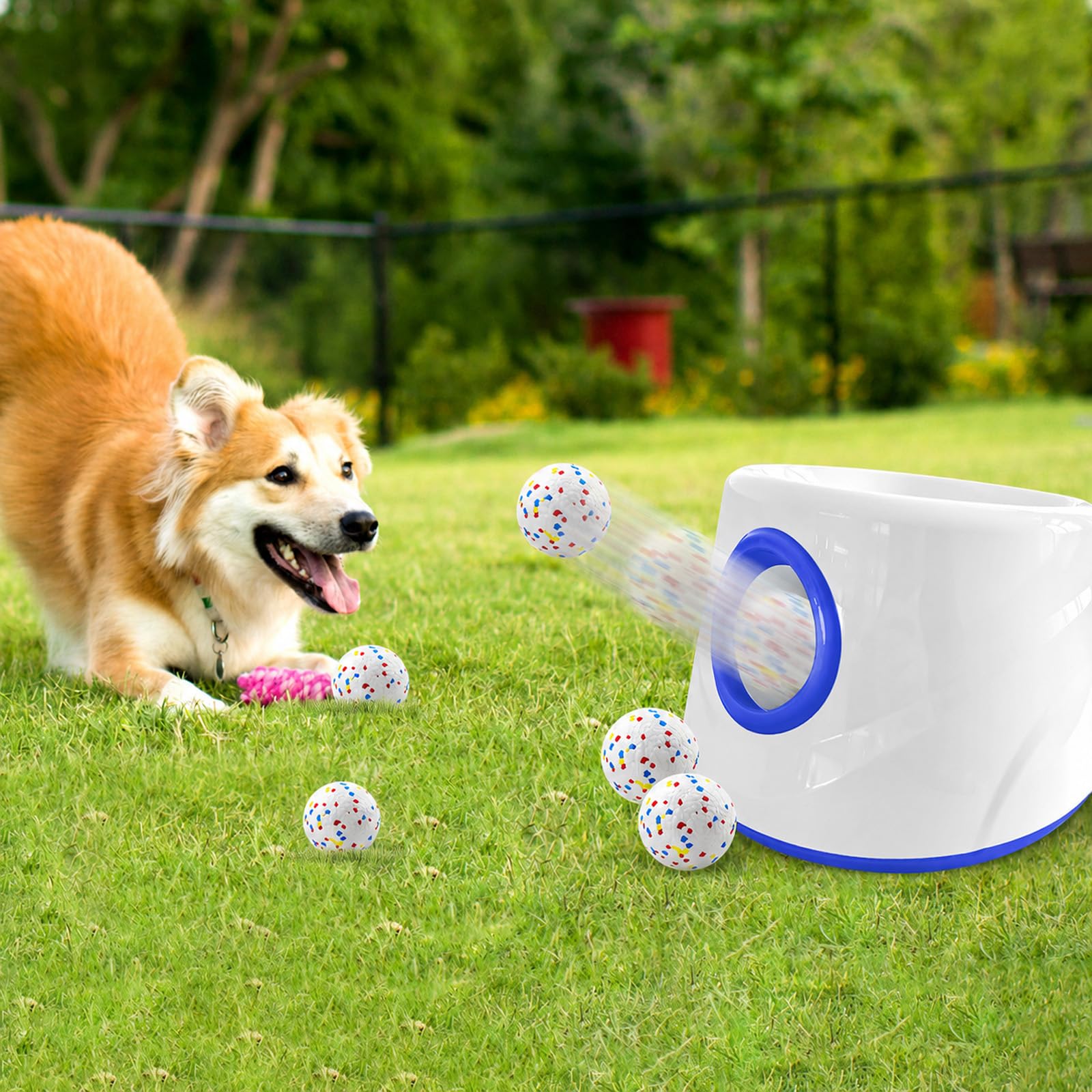 Lancia Palline per Cani, Spara Palline Automatico con 6 ETPU Palla, Giocattoli Interattivi per Cane di Piccola Taglia, Macchina Lanciapalle per Cani per Interni ed Esterni