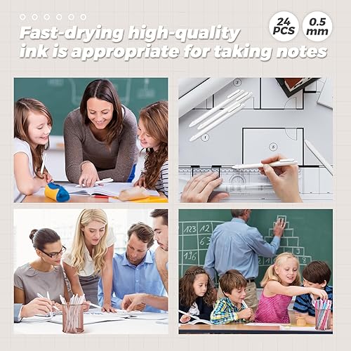 Miniatura 6 de Cholemy Paquete de 24 bolígrafos retráctiles a granel de tinta de gel pastel de 0.020 in, punta fina, tinta negra con agarre, escritura suave para