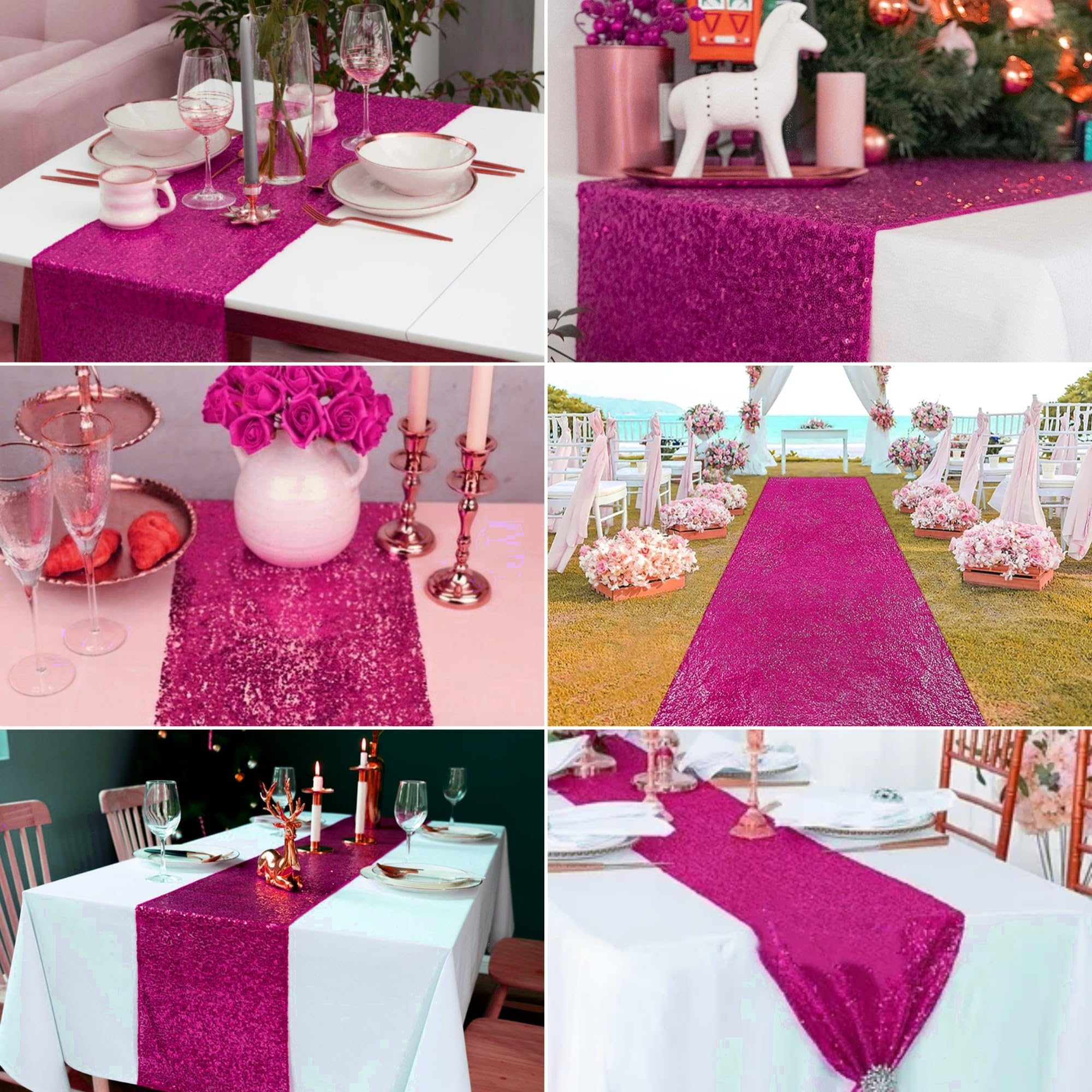Confezione da 15 runner da tavola con paillettes, 30,5 x 274 cm, colore: rosa acceso, runner da tavola con paillettes metallizzate, glitter, per matrimoni, ricevimenti, feste di fidanzamento, feste di