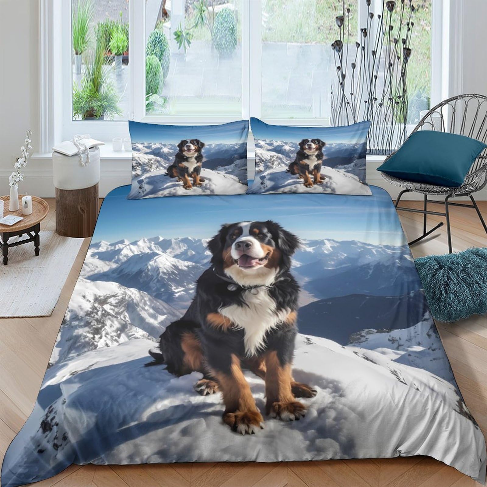 Ctjqhvkz Style-4 3D Printed Mountain Dog Fitted Sheet Microfiber Soft Bedroom Decor Bed Cover For Home Guest Room Single（135X200cm）