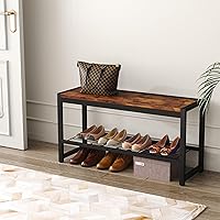 Vista 5 de HOMEFORT Shoe Bench, Modern Industrial Shoe Storage Bench, Entryway Bench with Mesh Shelf and Sturdy Metal Frame, Metal Shoe Rack Bench for Hallway