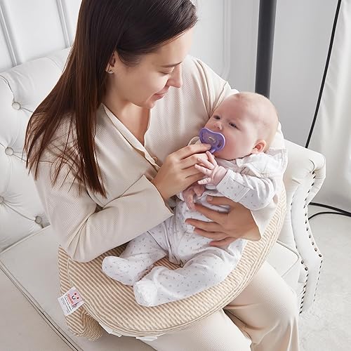 Miniatura 3 de QSTEHEML Almohada de lactancia para mamá y bebé, almohada de lactancia grande esencial de lujo con funda de forro impermeable para lactancia materna