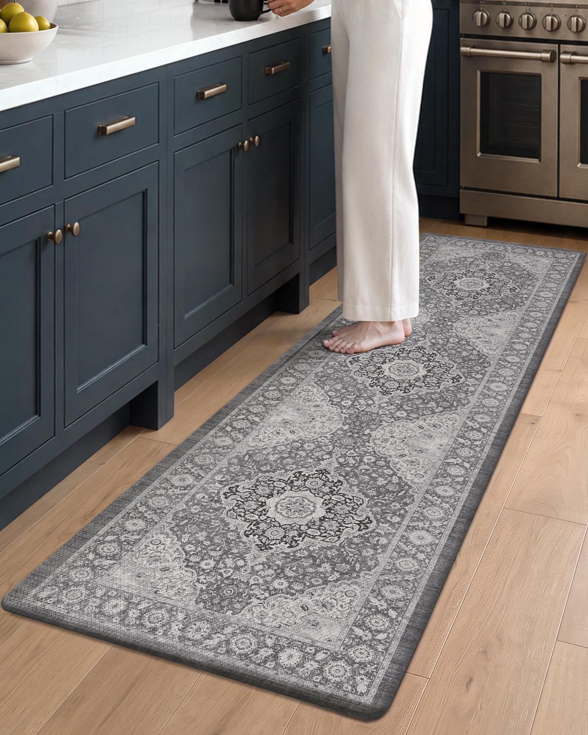 COLOR&GEOMETRY Kitchen Floor Mat 60x220cm Faded Vintage Anti Fatigue, Grey