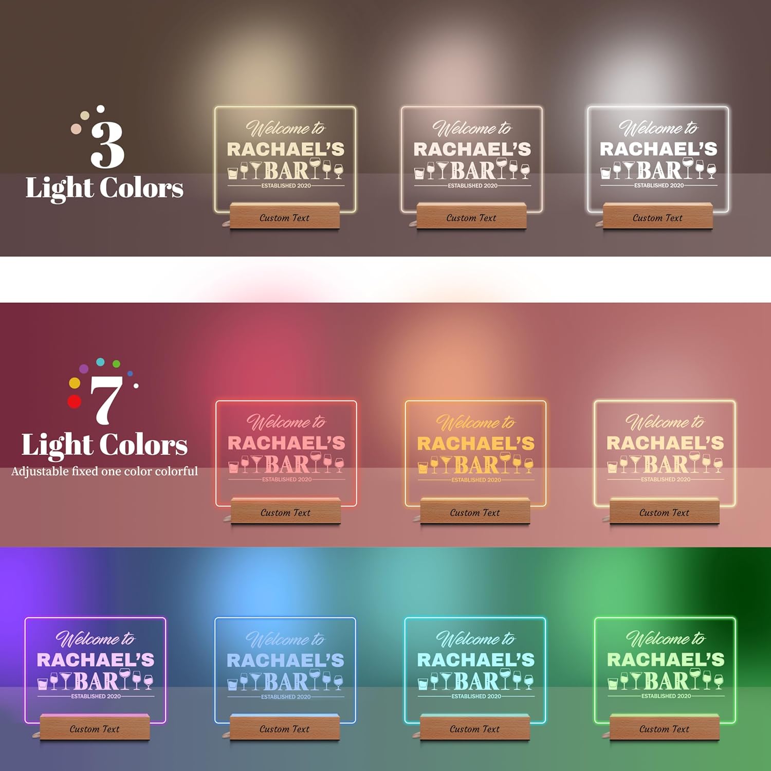 Custom Bar Sign, Gifts for Home Bar, Personalized LED Acrylic Plaque Night Light, Customized Light Up LED Sign for Bar Coffee Shop Room Decor
