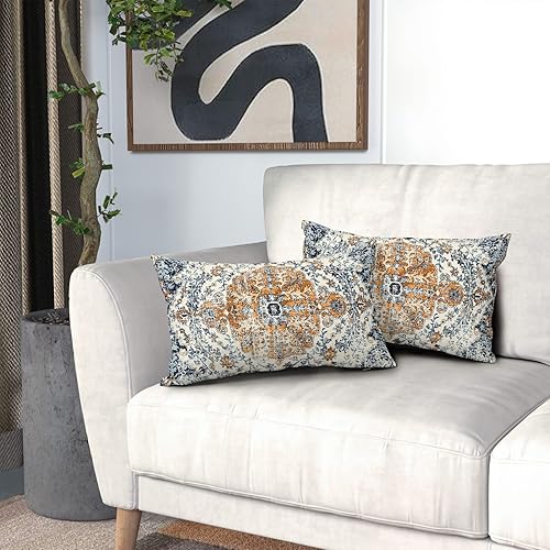 Miniatura 6 de Fundas de almohada bohemias étnicas de color marrón azul marino de 12 x 20 pulgadas, fundas de almohada lumbares, fundas de almohada rectangulares