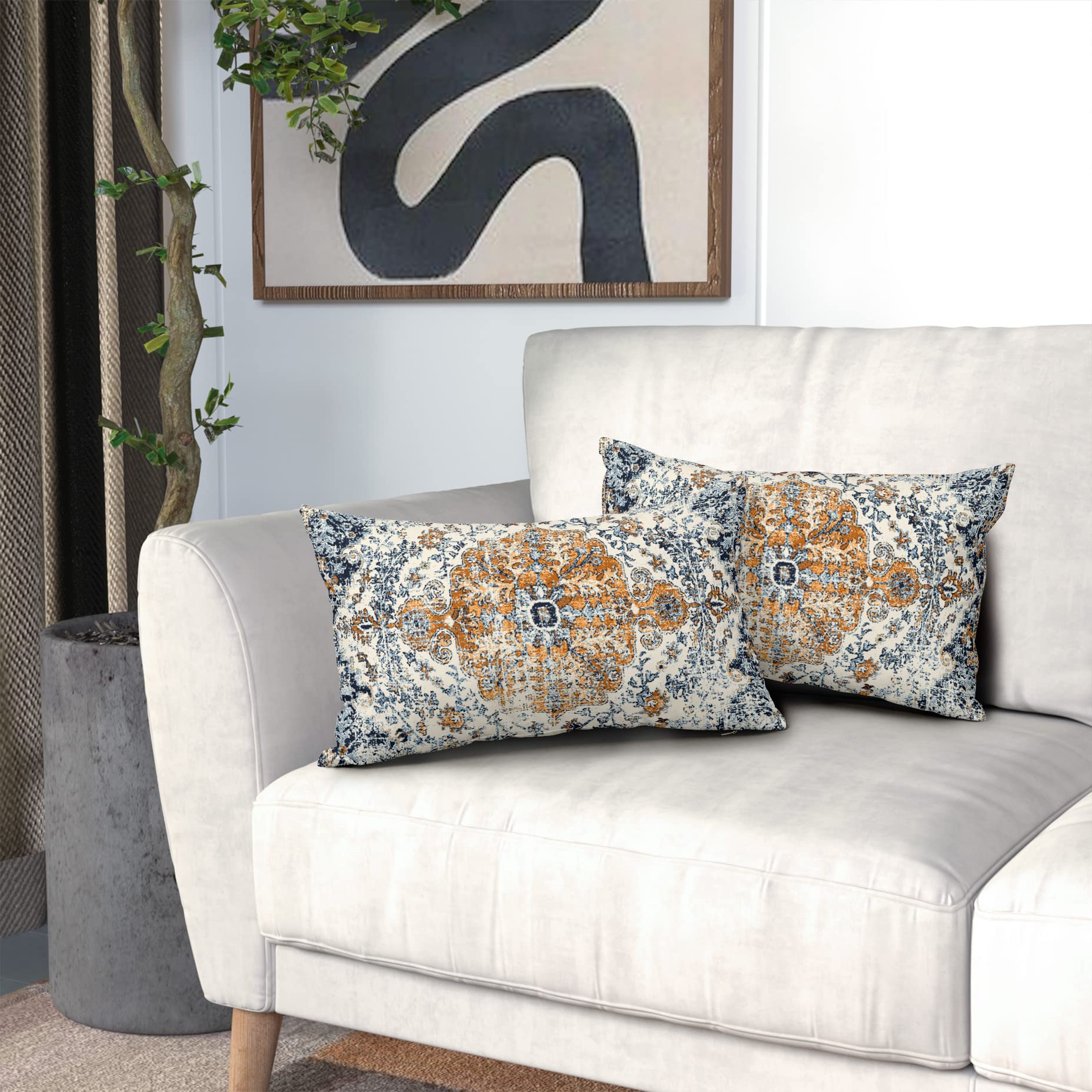 Federa Per Cuscino Lombare Lunga Bohémien 35x50 Cm, Motivo A Righe Con Nappe, In Cotone, Colore Nero, Per Divano E Letto - 2