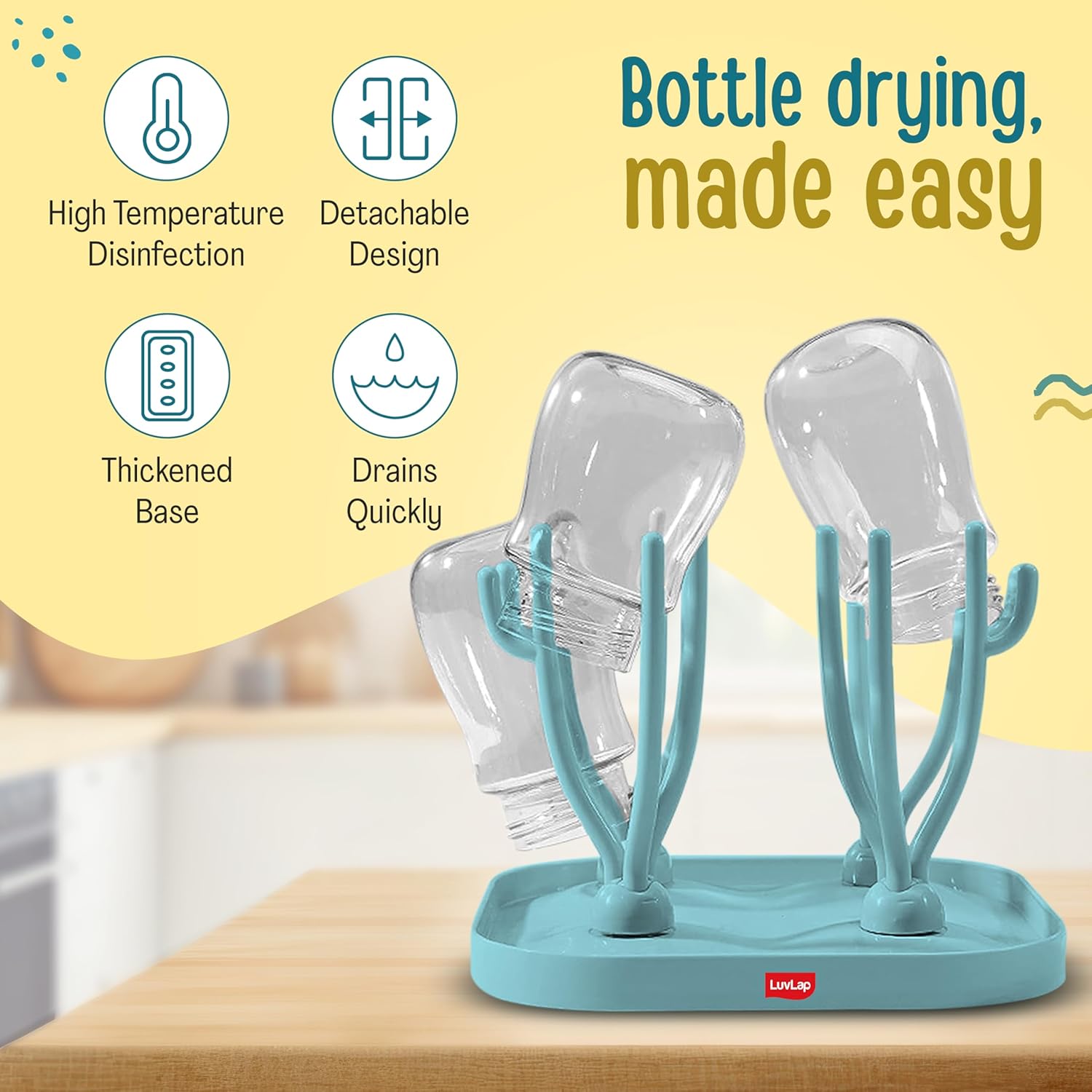 LuvLap Baby Bottle Drying Rack with Branch Shaped Dryer - Complete Solution for Pacifier, Brush, and Accessories: Easy Sterilization, Cleaning, Storage & Travel (Light Blue)