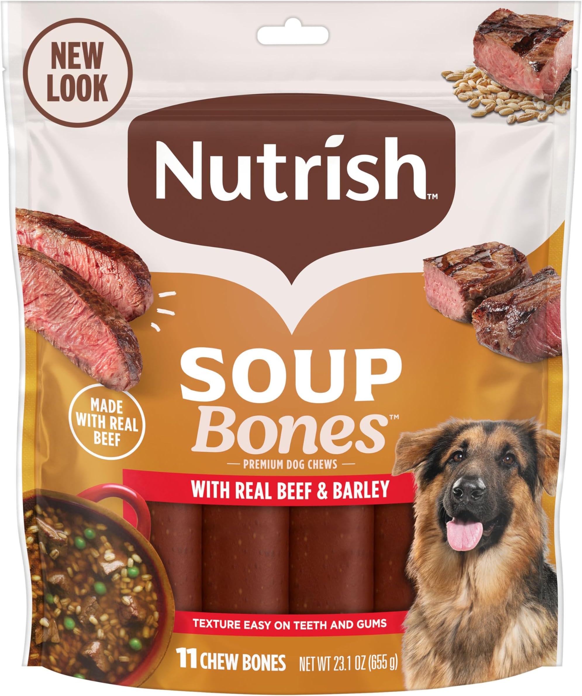 Soup Bones Premium Dog Chews with Real Beef and Barley, 11 Chews, Packaging May Vary (Rachael Ray)