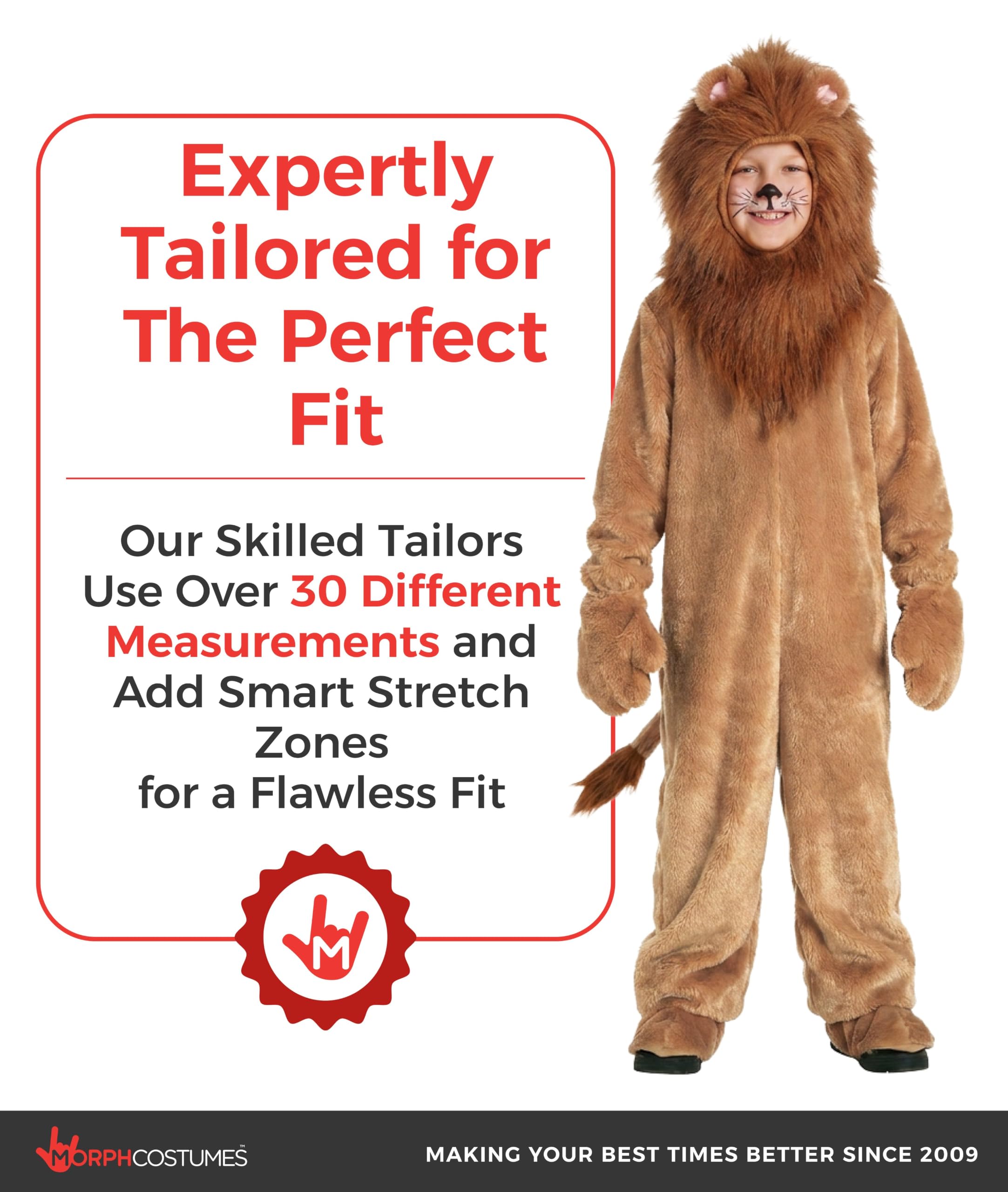 Morph Costume Leone Bambino, Costume Halloween Bambino | Tuta di Peluche, Cappuccio con Orecchie, Coda & Copriscarpe, Perfetto per Halloween, Ideale per il Gioco di Ruolo