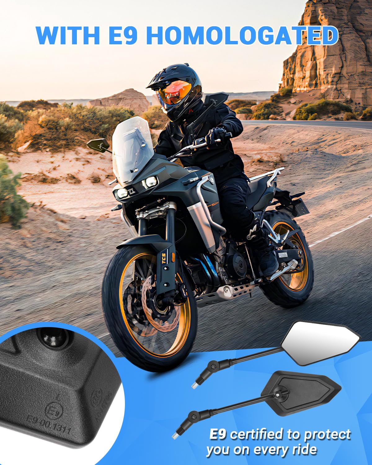 SUPAREE Specchietti Moto Manubrio Pieghevoli Specchietti Moto Omologati 360 Gradi con Bulloni Filettati M8/M10 per Scooter Cruiser ATV 2 Pezzi