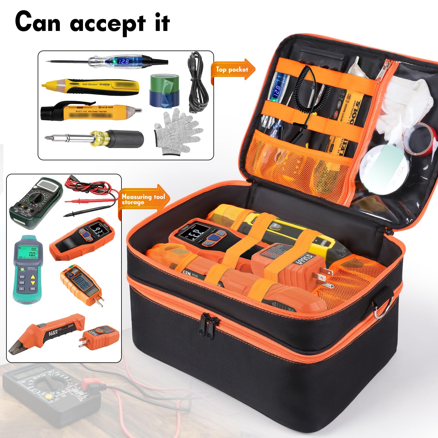 Storage Bag Compatible with Klein Tools ET310 AC Circuit Breaker, GFCI Outlet Electrical Tester, Home Tester Kit Bag, Storage Case for Electrical Test Kit, Digital Multimeter, Clamp Meter, Bag Only