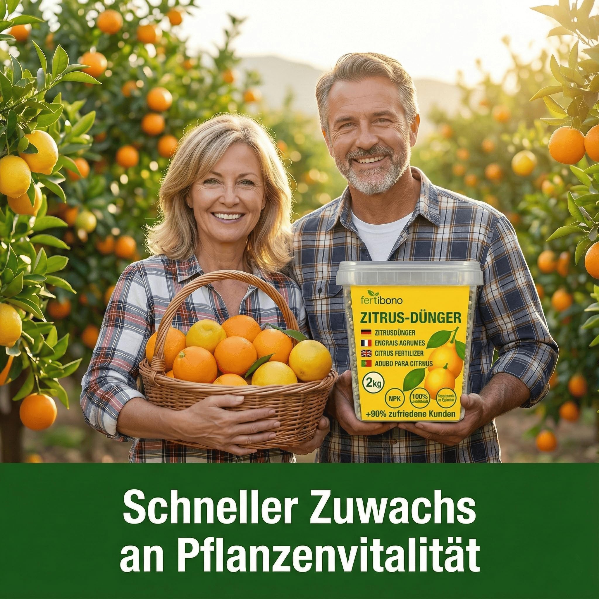 Zitrusdünger Granulat 2 kg | NPK 20-5-13 + Mg mit Eisen & Mangan – klare Jahresdosierung für Zitronenbaum & Zitruspflanzen | FERTIBONO
