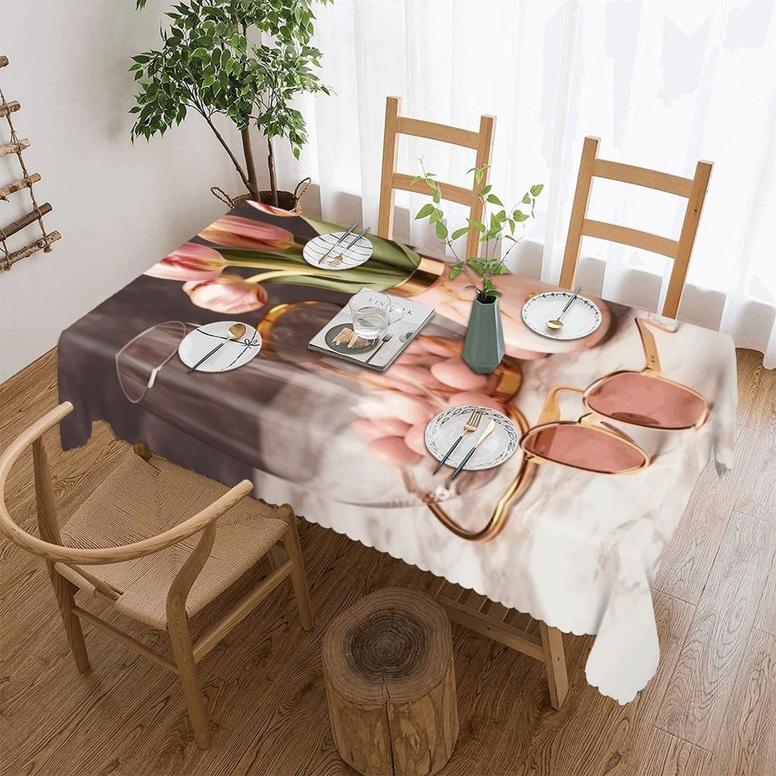 Fekiloot Style Glasses On Table Tablecloths Heavy Duty Washable Fabric,Birthday Tablecloth-Wavy Edge Design,Polyester Table Cloth For Restaurant,Picnic,Indoor And Outdoor Dining60 X120