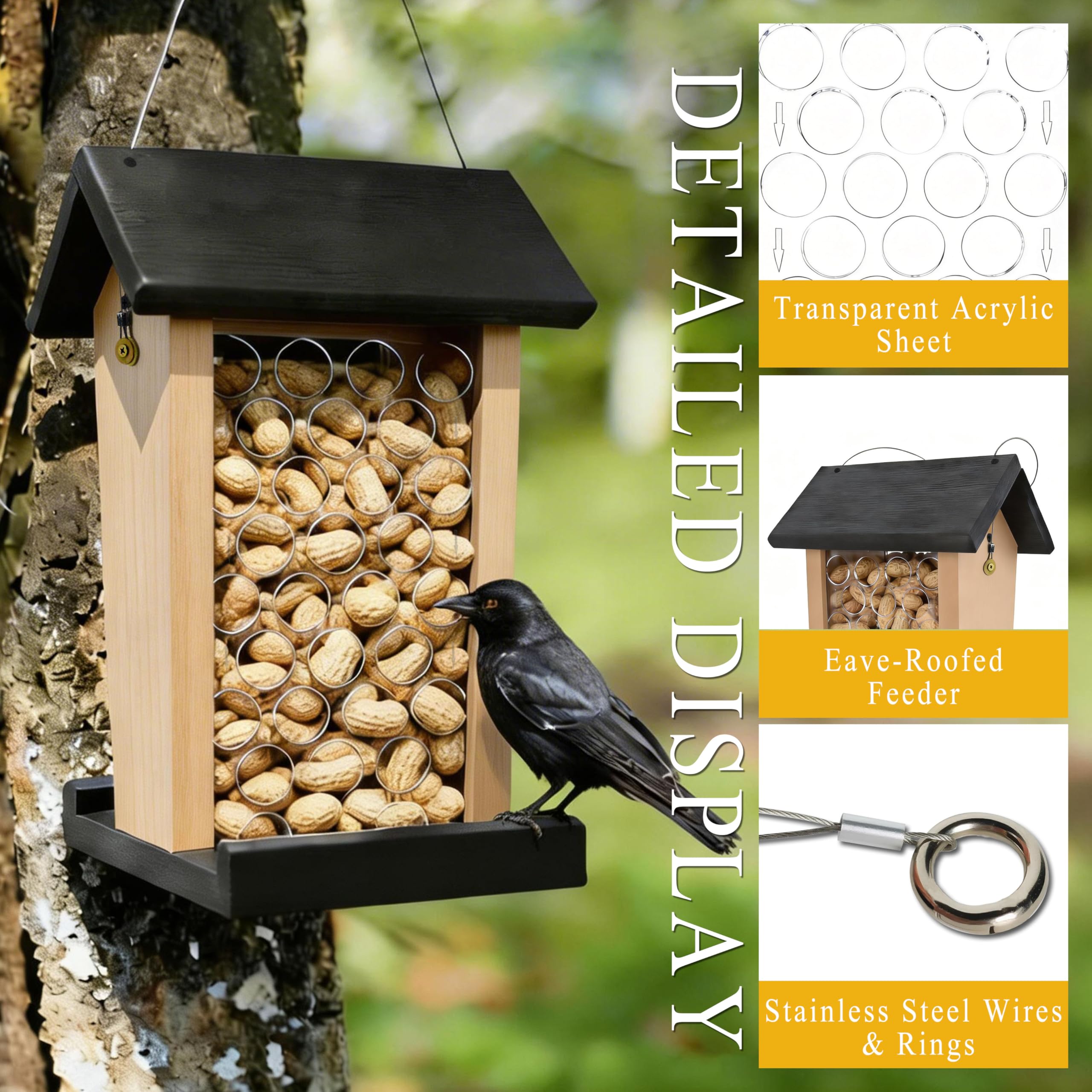 Comedero para cuervos – Comedero colgante para pájaros de maní entero, plástico duradero, atrae cuervos, pájaros carpinteros, pájaros grandes y arrendajos azules, jardín al aire libre, uso en el patio