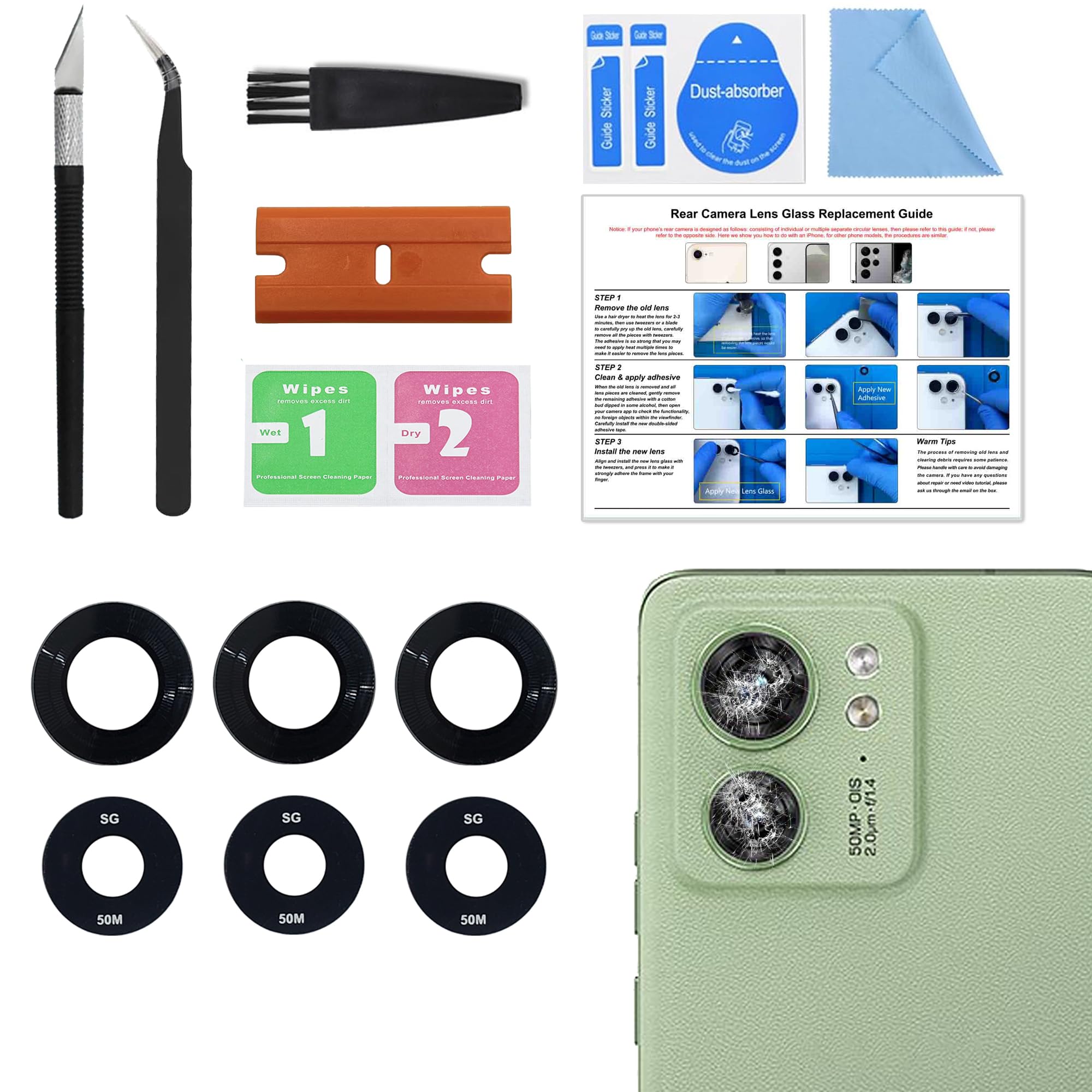 3 Pack for Moto Edge 40 Back Rear Camera Lens Glass Replacement, Cellphone Back Camera Lens for Moto Edge 40 XT2303, Included Instruction Manual,