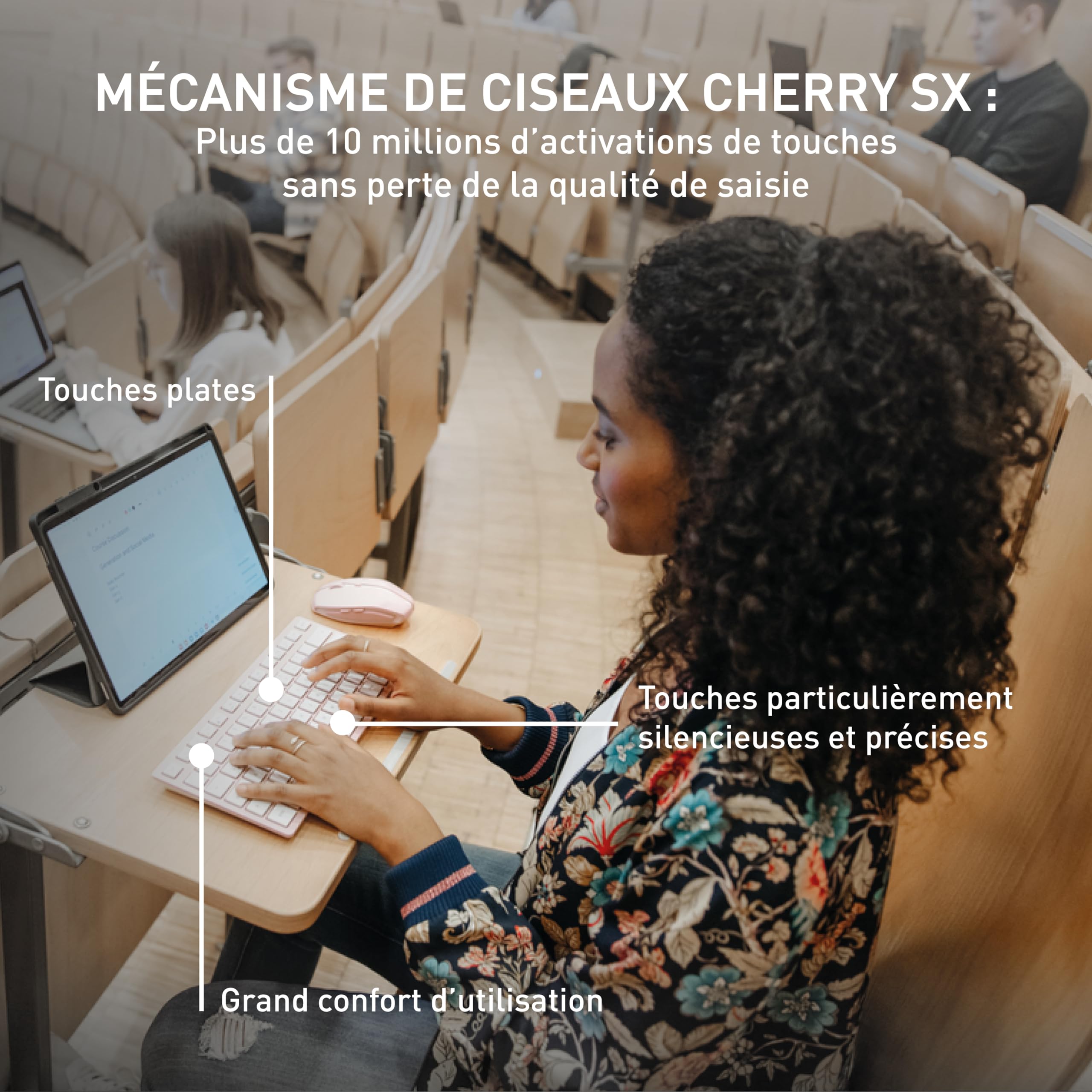 CHERRY KW 7100 MINI BT, Clavier compact multi-appareils avec trois canaux Bluetooth, Disposition EU (QWERTY), Design plat, étui de transport inclus, Cherry Blossom