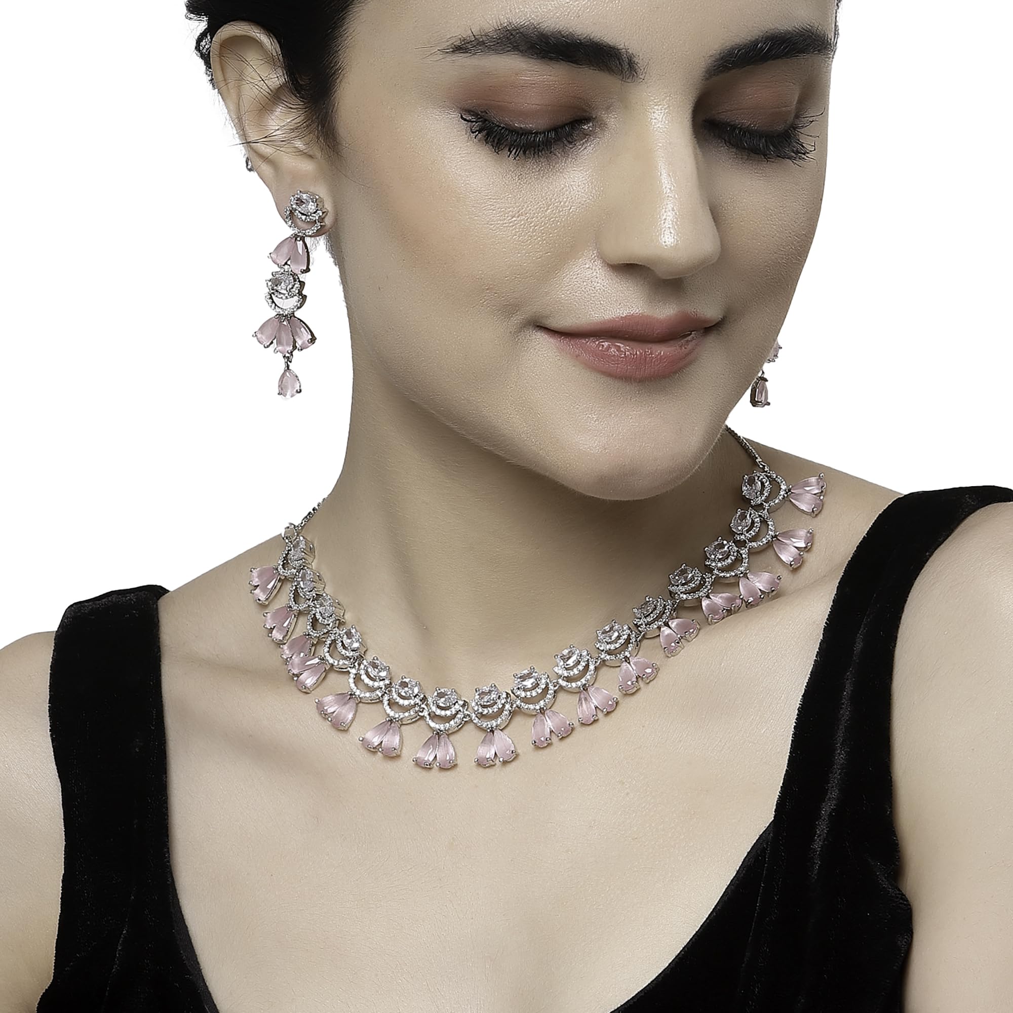 Rhodium-Plated Teardrop & Crescent Necklace Set