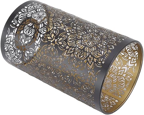 Miniatura 6 de Pantalla de lámpara de metal, pantalla tallada hueca, cubierta de lámpara de hierro, patrón circular cilíndrico E27 E26 desmontable mesita de noche