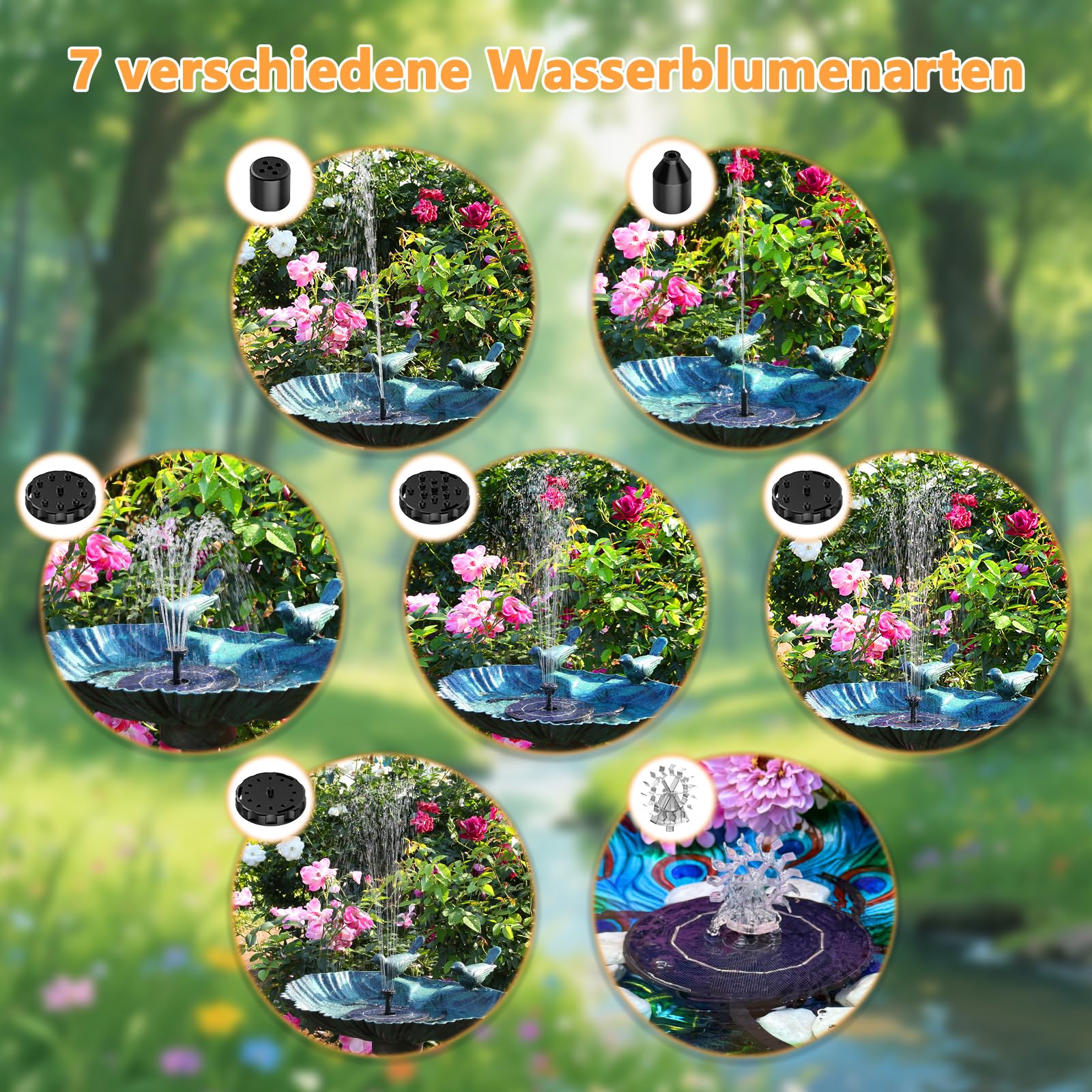 AISITIN Solarbrunnen für Draussen Split-Design mit Batterie, Solar Fontäne Pumpe mit Verschiedene Sprüh Effekten, Solar Teichpumpe, Solar Springbrunnen für Außen für Garten,Teich, DIY Wasserspiel-2,8W