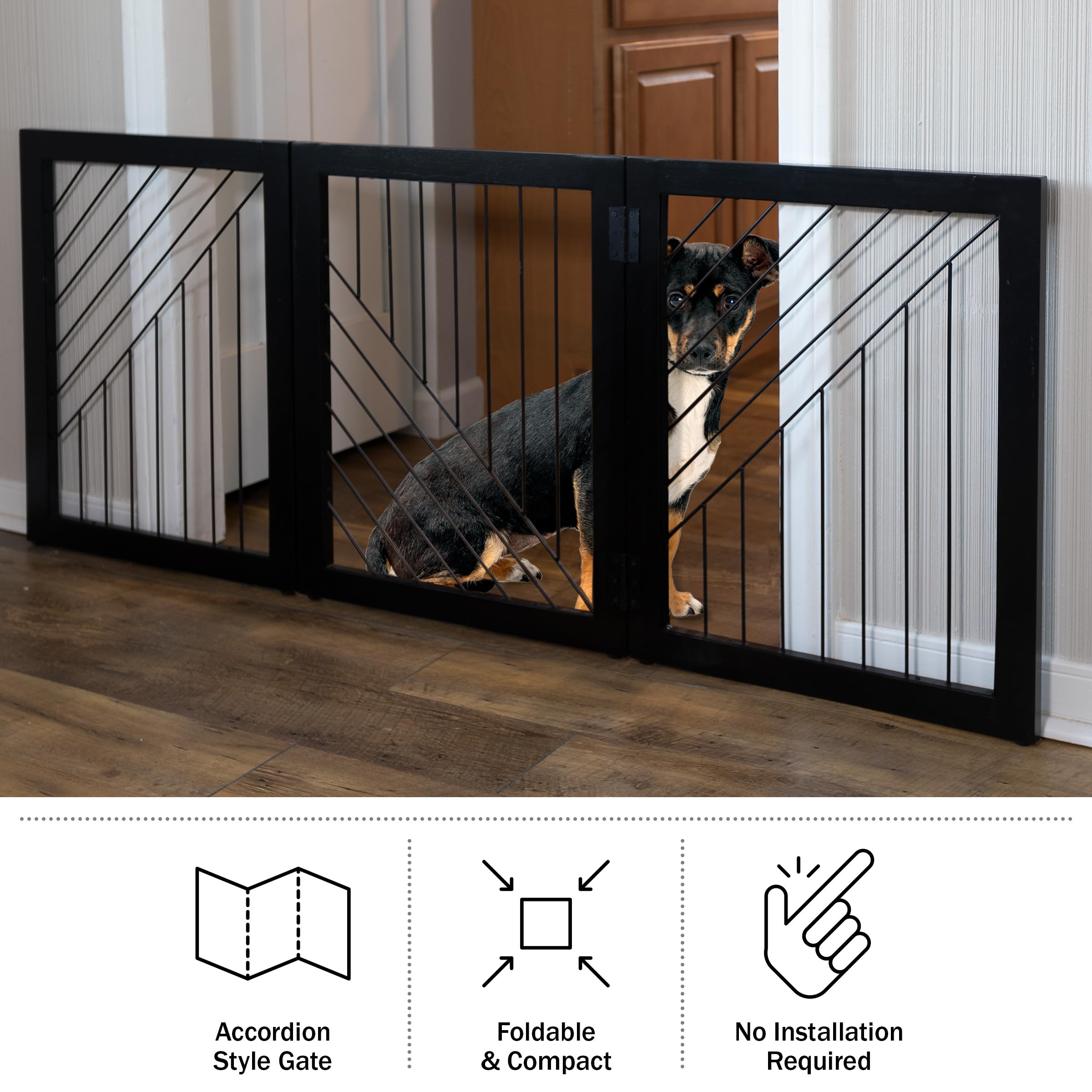 Pet Gate - 3-Panel Indoor Folding Dog Gate for Stairs or Doorways - 54x24-Inch Freestanding Pet Fence for Cats and Dogs by PETMAKER (Black)