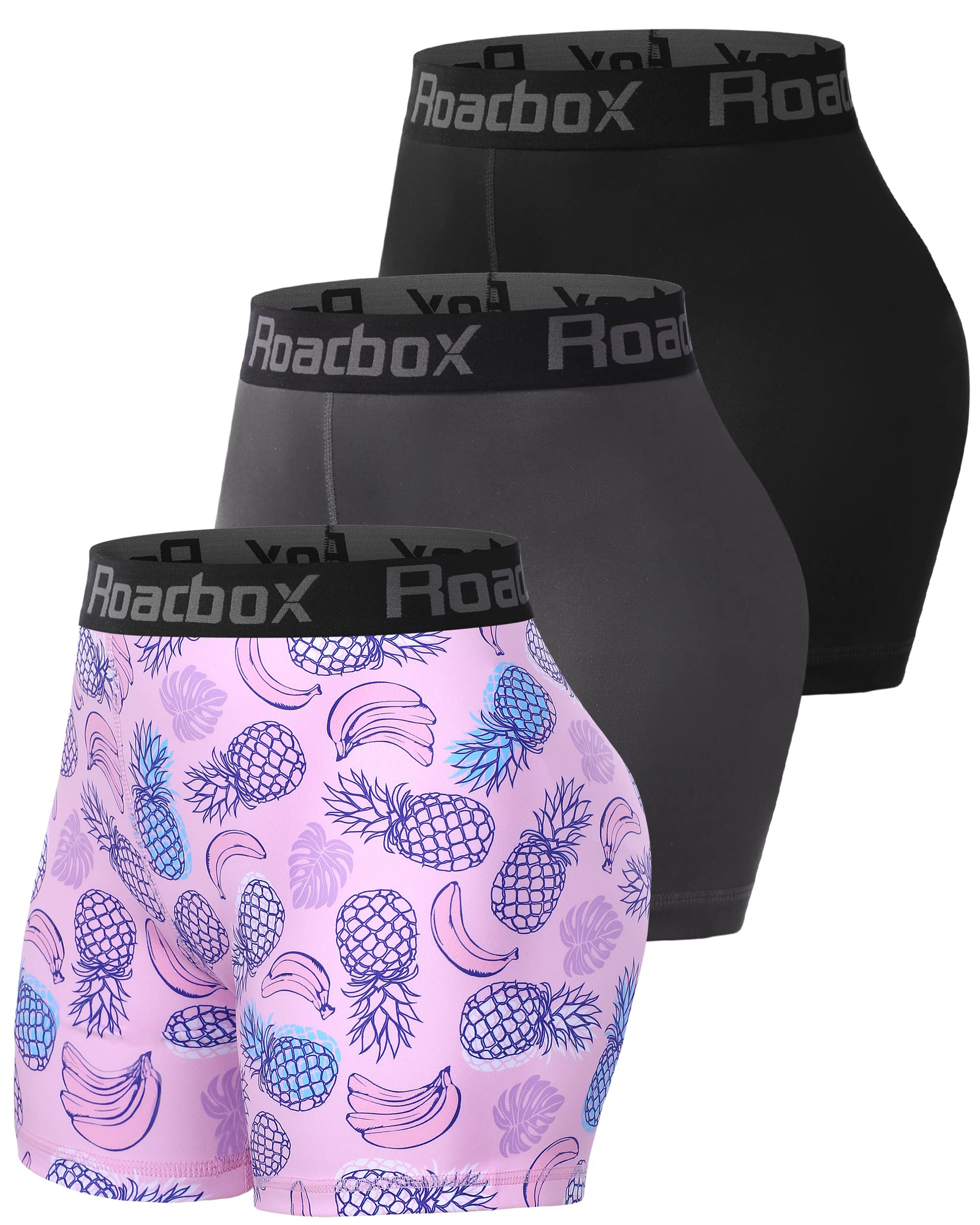 Roadbox 4" Women's Spandex Compression Shorts, 3 Pack Volleyball Shorts Athletic Biker Shorts for Workout Running Gym Yoga