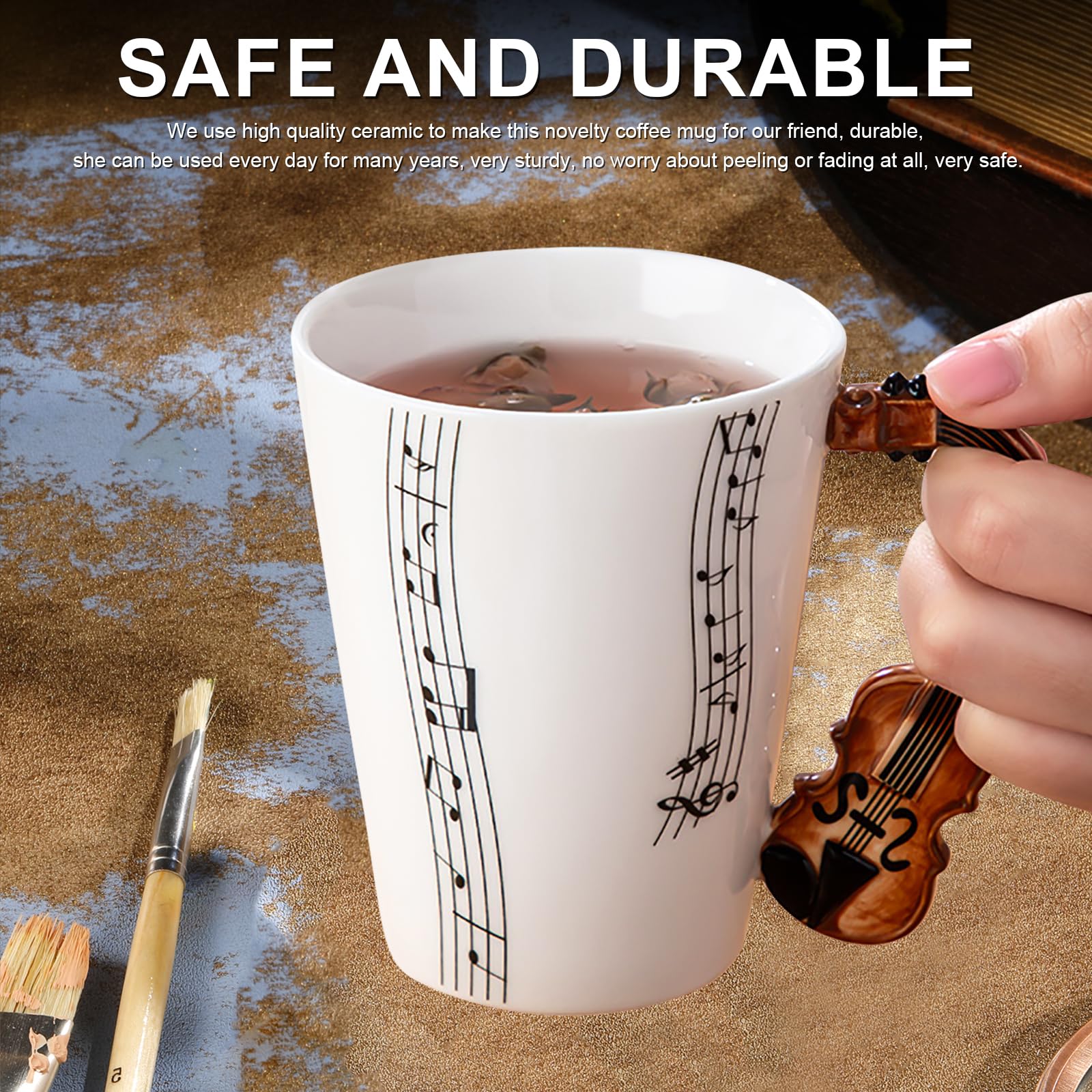 MBSM Taza de cerámica creativa de 8.5 onzas, estilo violín, guitarra, taza de cerámica, café, té, leche, tazas de café con asa, tazas de café, regalos novedosos (violín)