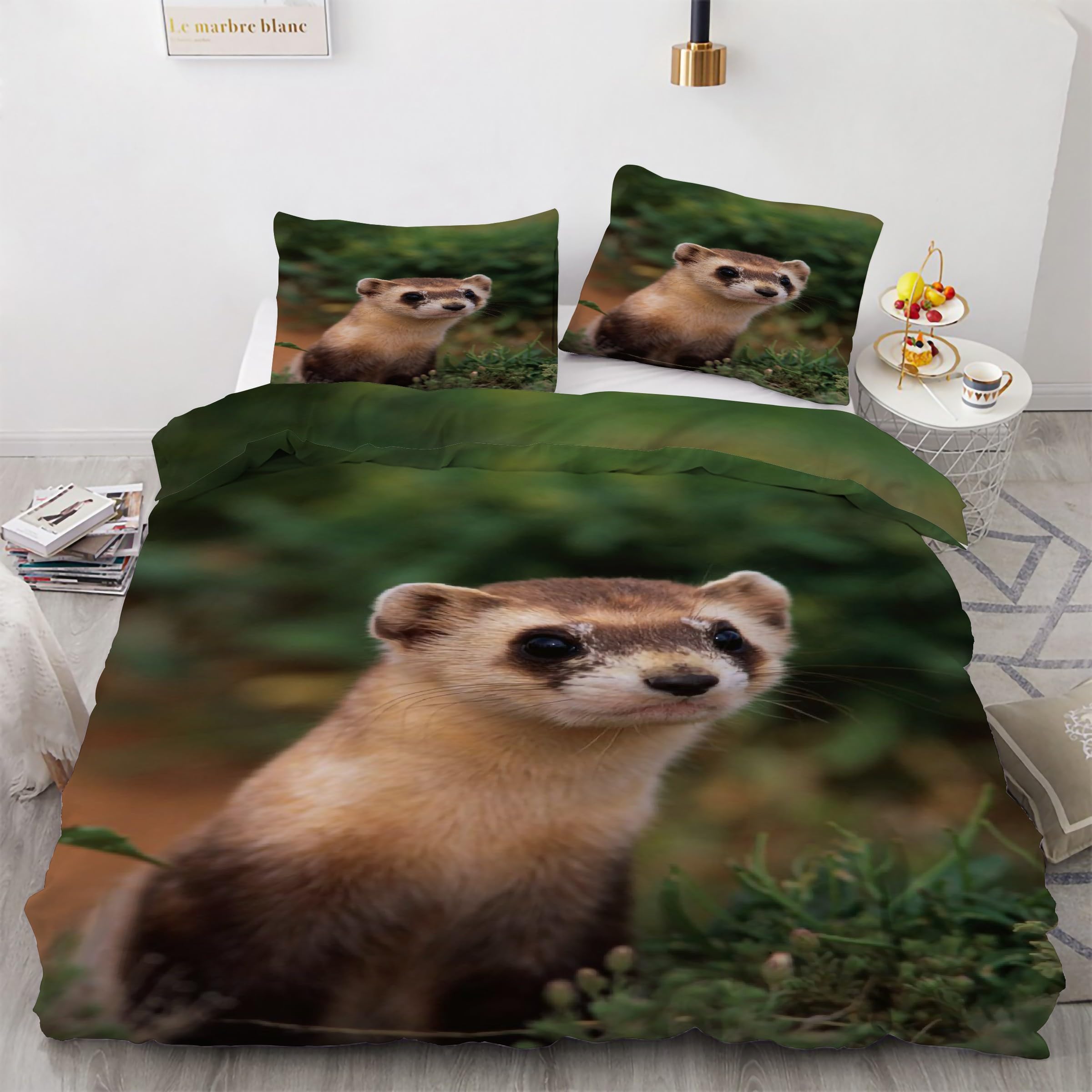 Housse de couette furet 160x200 fermeture éclair pour lit sans plis