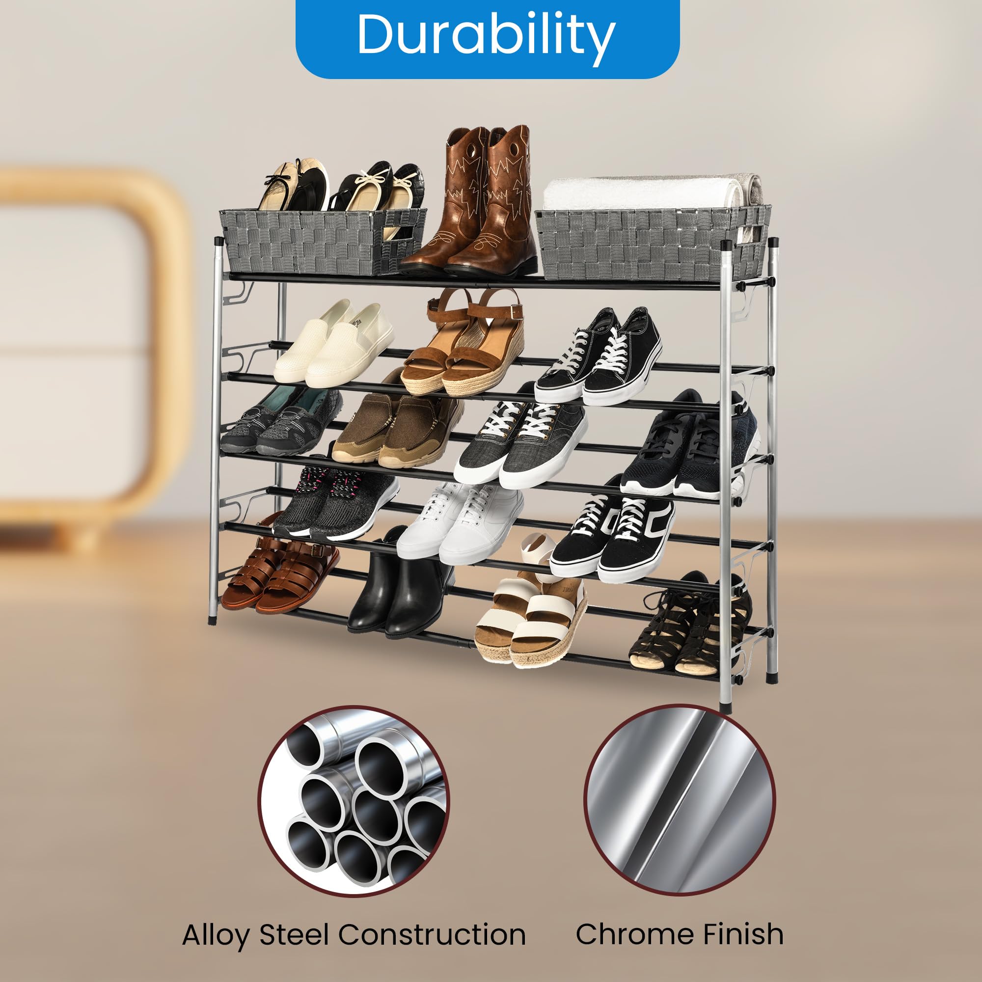 Ustech Adjustable  Expandable Shoe Rack Storage Organizer | Portable  Large  Free Standing Closet Shelf For Bedroom And Entryway | Metal Shoe Shelf For Kids And Adults (2  5 Tier)