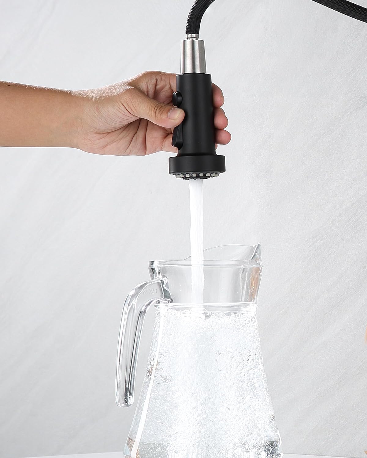 J-HVA Pull Down Kitchen Faucet Sprayer Head Replacement Part, 3 Function with 15 Adapters Pull Out Sink Sprayer Replacement Nozzle, Kitchen Faucet Head Hose Spray Tap Spout, Matte Black