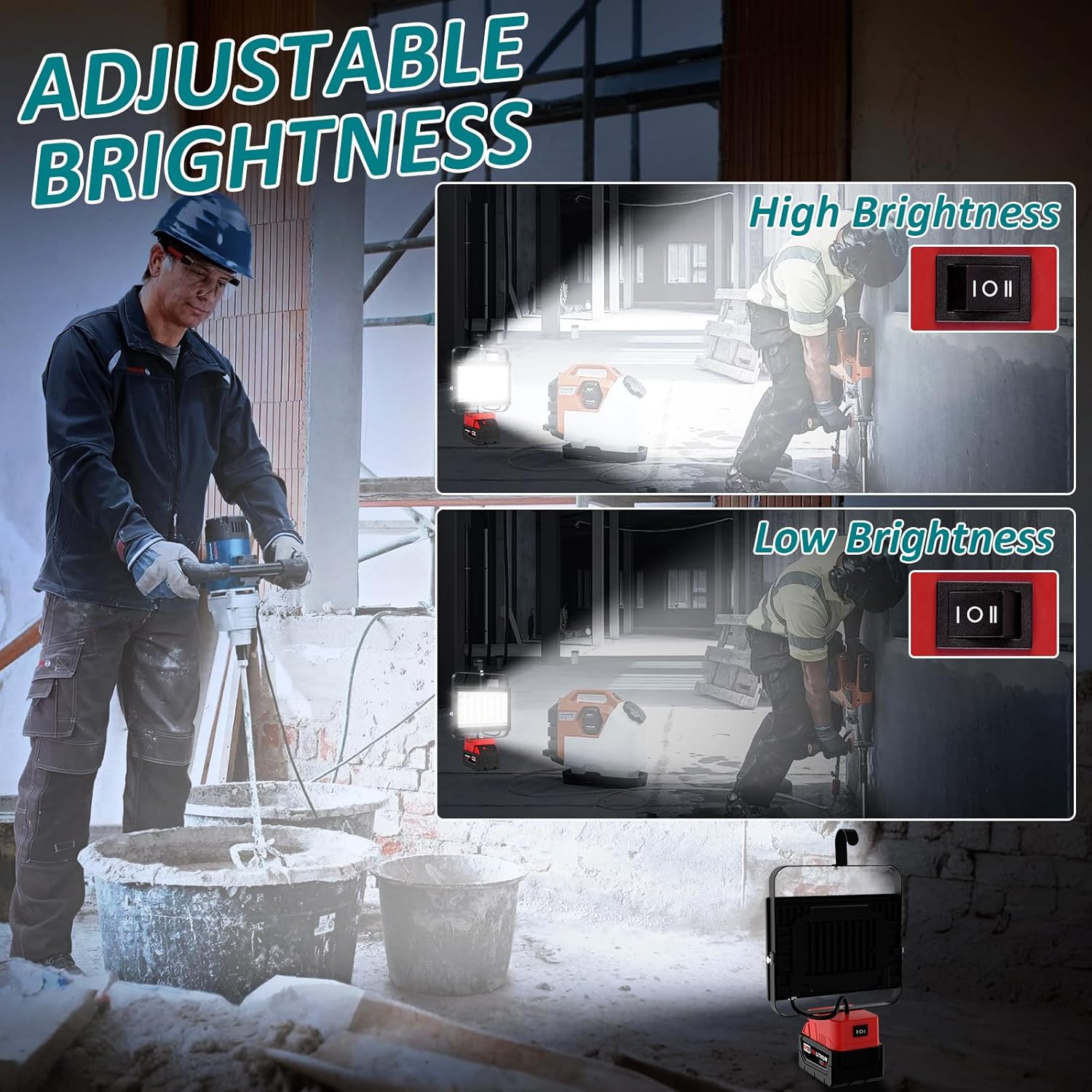 T-SUN 100W LED Work Light, Cordless Portable Light Compatible with Milwaukee 18V Battery(Not Included), Work Lights with USB & Type C Charging Port, for Jobsite, Emergency, Garage, Car Repair