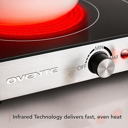 Vista 10 de Ovente - Quemador eléctrico doble infrarrojo de 7.5 pulgadas de cerámica con 6 niveles de control de temperatura y base de acero inoxidable fácil
