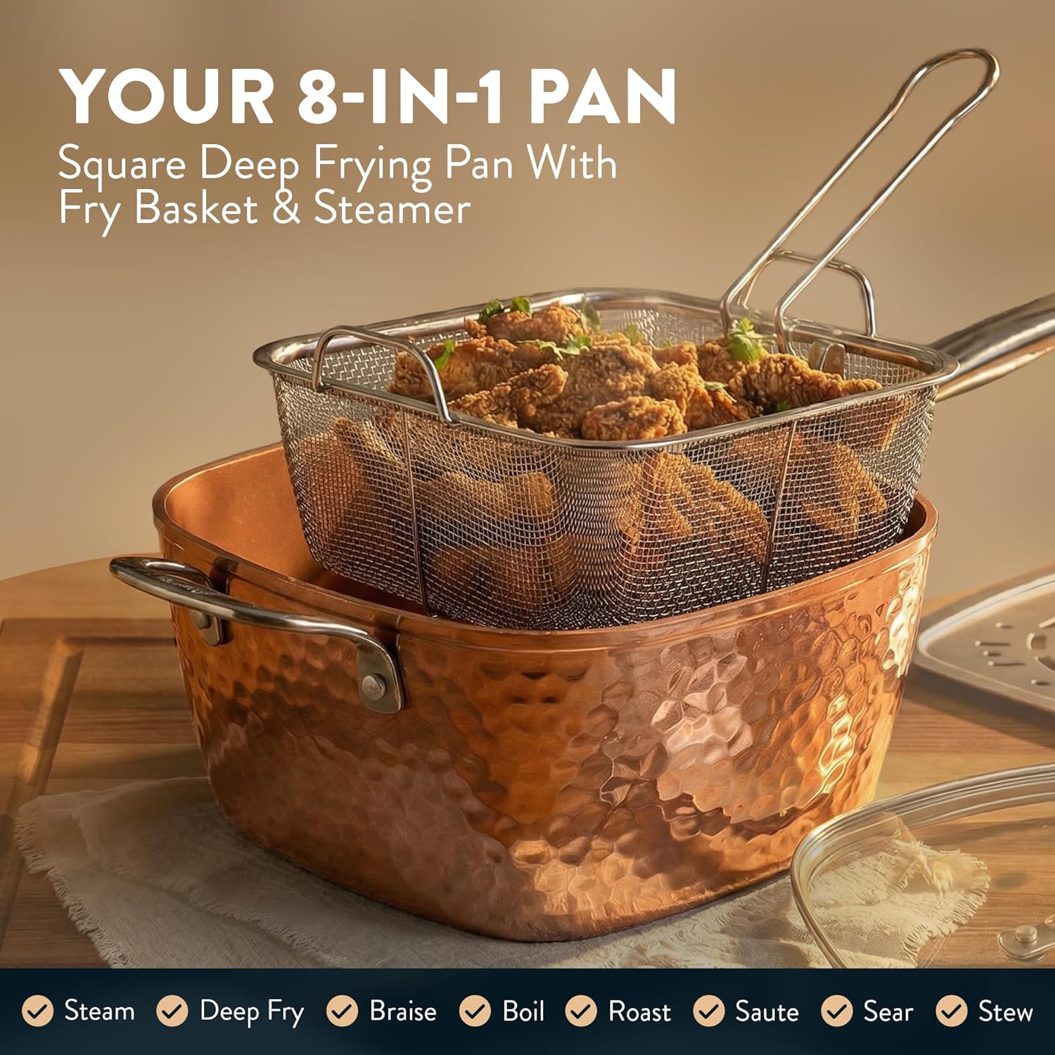 Gotham Steel Hammered 24 Pc Ceramic Cookware Set Nonstick, Induction Ceramic Pots and Pans Set Non Stick with Deep Square Pan Set & Bakeware Set, Non Toxic PFOA PFOS Free, Oven & Dishwasher Safe - Image 4