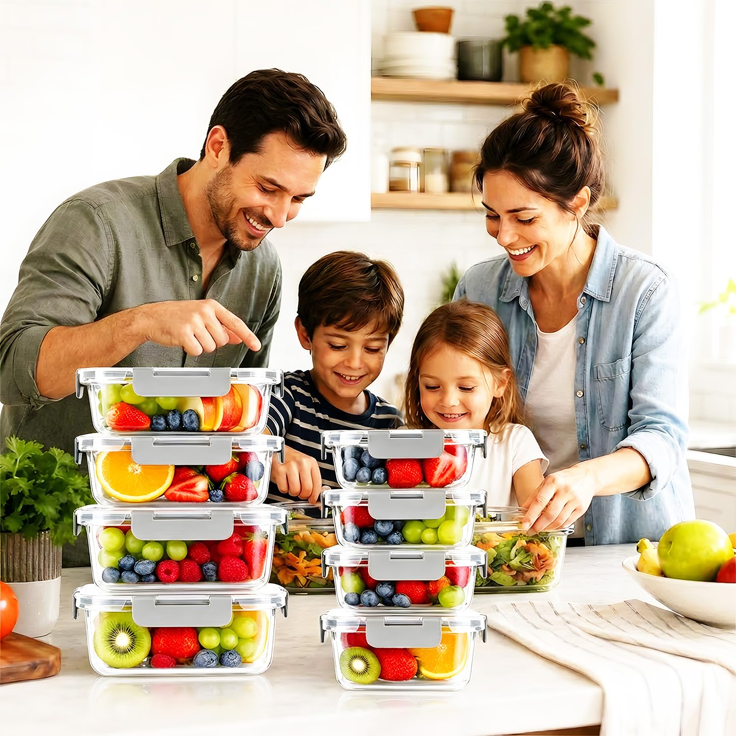 Confezione da 12 contenitori per alimenti in vetro con coperchio, contenitori ermetici in borosilicato, senza BPA, per forno a microonde e lavastoviglie, contenitori per pranzo e pranzo