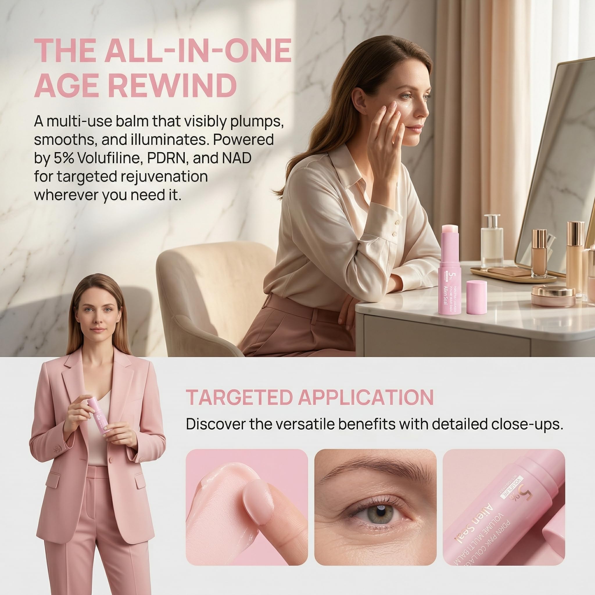 PDRN Pink Collagen Volume Multi Balm | All In One Volufiline, PDRN, NAD Stick for Youthful-Looking, Helping Look of Fine Lines, Firming Care, Anti-Aging Care | For Under-Eyes, Neck, Forehead (1pc) - 3
