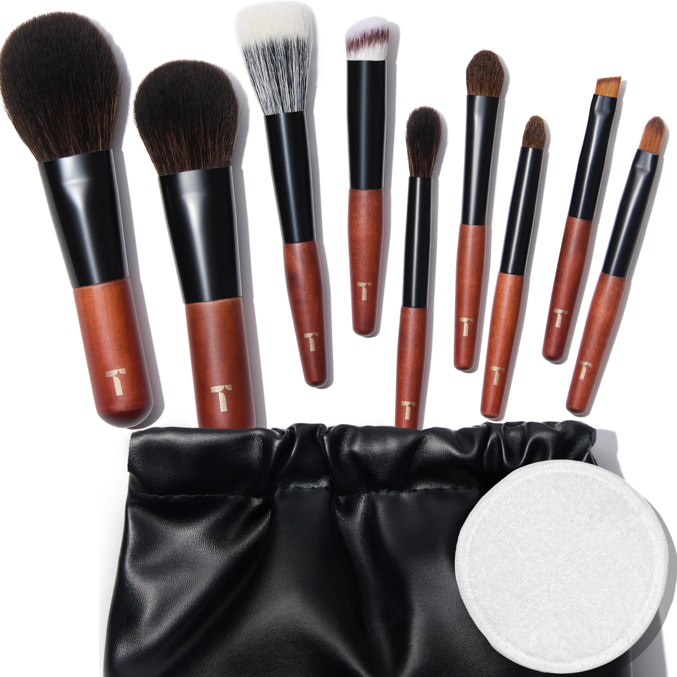 Cosme 9 - Juego de brochas de maquillaje de cara completa para viajes, polvos, correctores, rubor, sombra de ojos, delineador de ojos, cejas, juego de brochas de maquillaje de pelo sintético y natural
