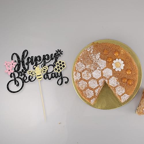Miniatura 3 de 1 paquete de decoración de pastel Happy Bee Day con purpurina con temática de abejorros, decoración para baby shower, niños, suministros de fiesta