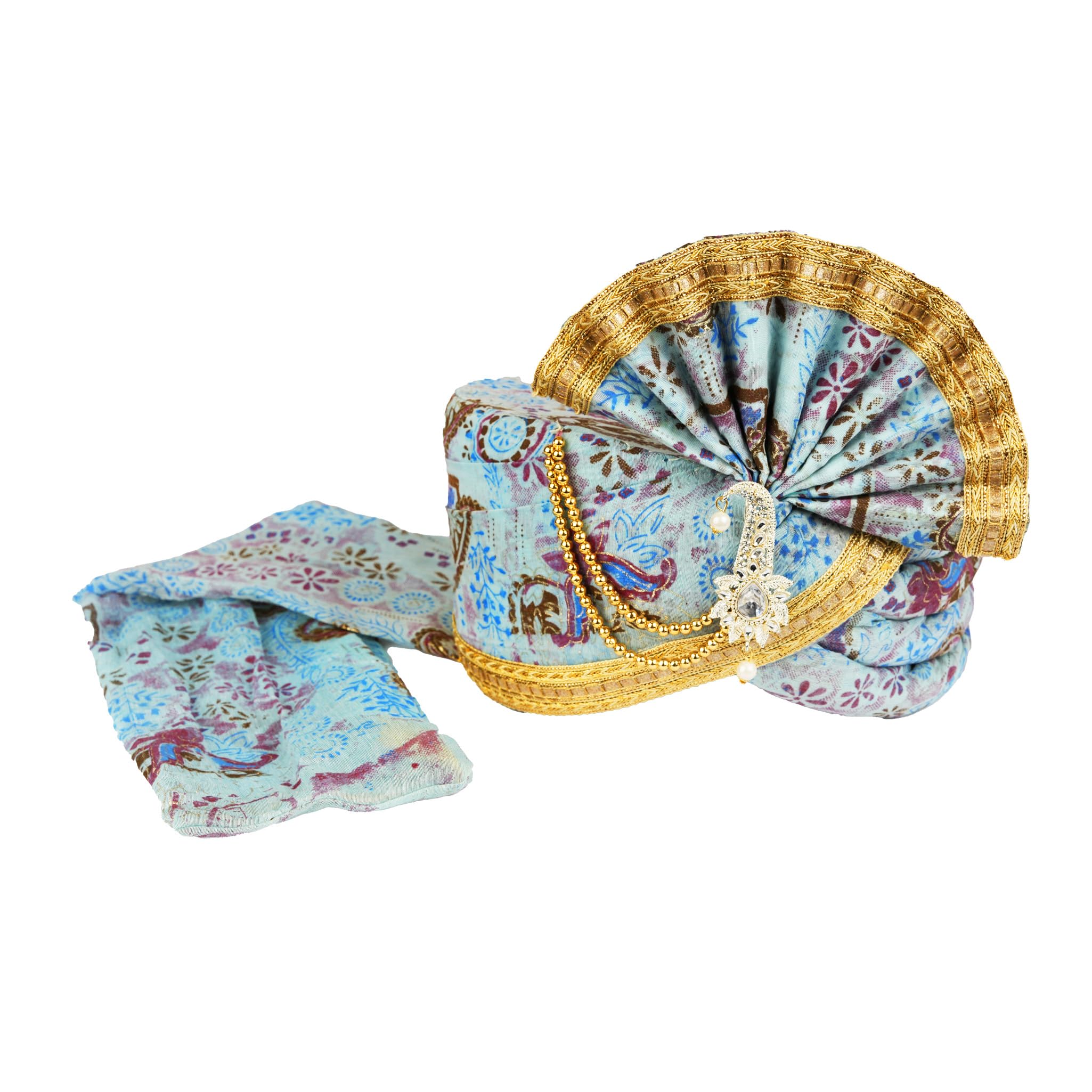 PRIYAKANT SAFAWALAWedding Collection Keri Safa (Pheta/Pagdi/Turban) For Wedding And Traditional Function Use It (Sky Blue, Free - Size Velcro Adjustable System)