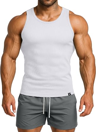 Mens Ribbed Workout Tank Top Muscle Shirt