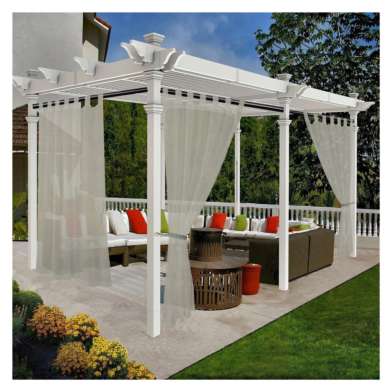 Cortinas pergolas exterior de gasa impermeable color plata con trabillas 254x274cm